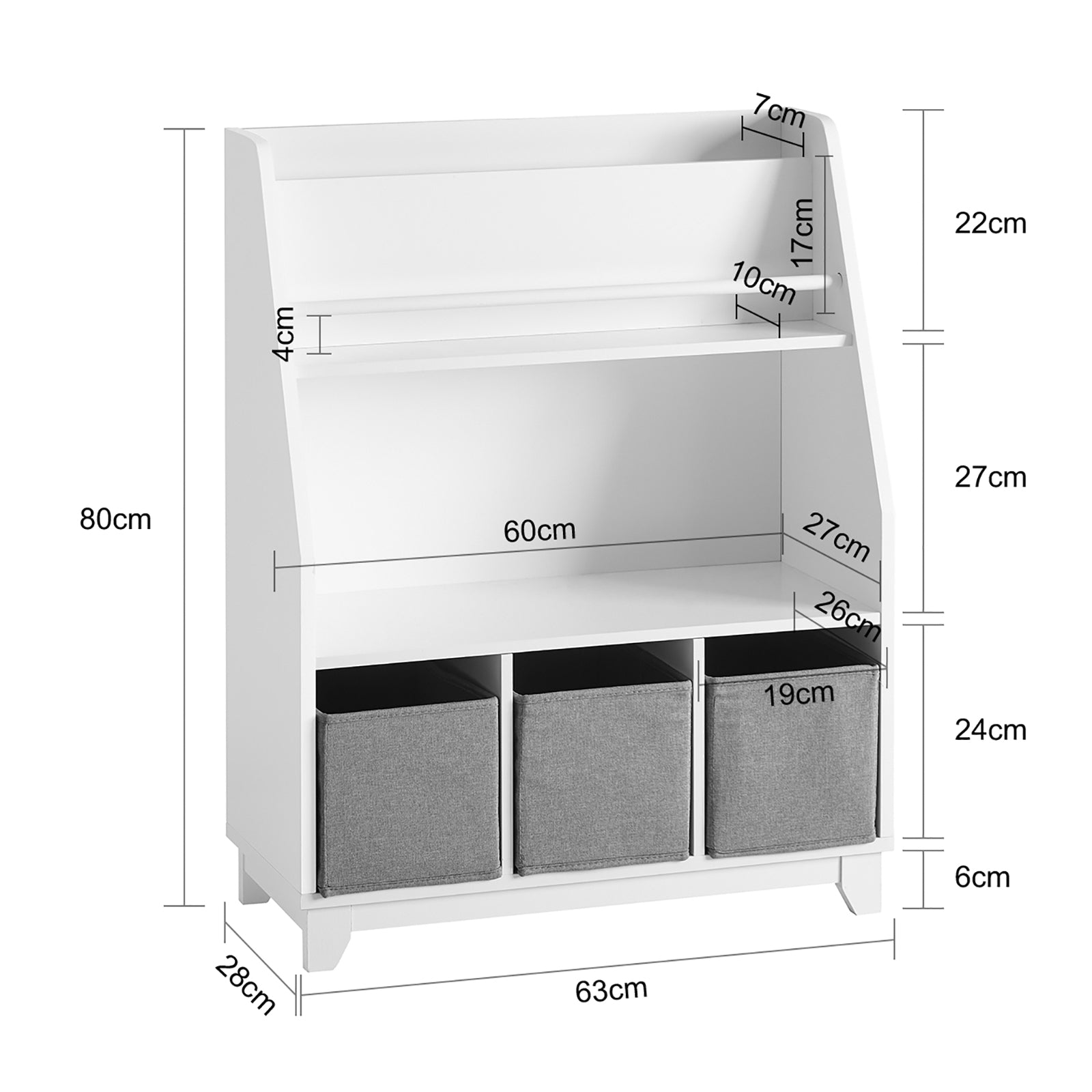 SoBuy KMB34-W, Children Kids Bookcase Book Shelf Toy Shelf Storage Display Shelf Rack Organizer with 3 Fabric Drawers