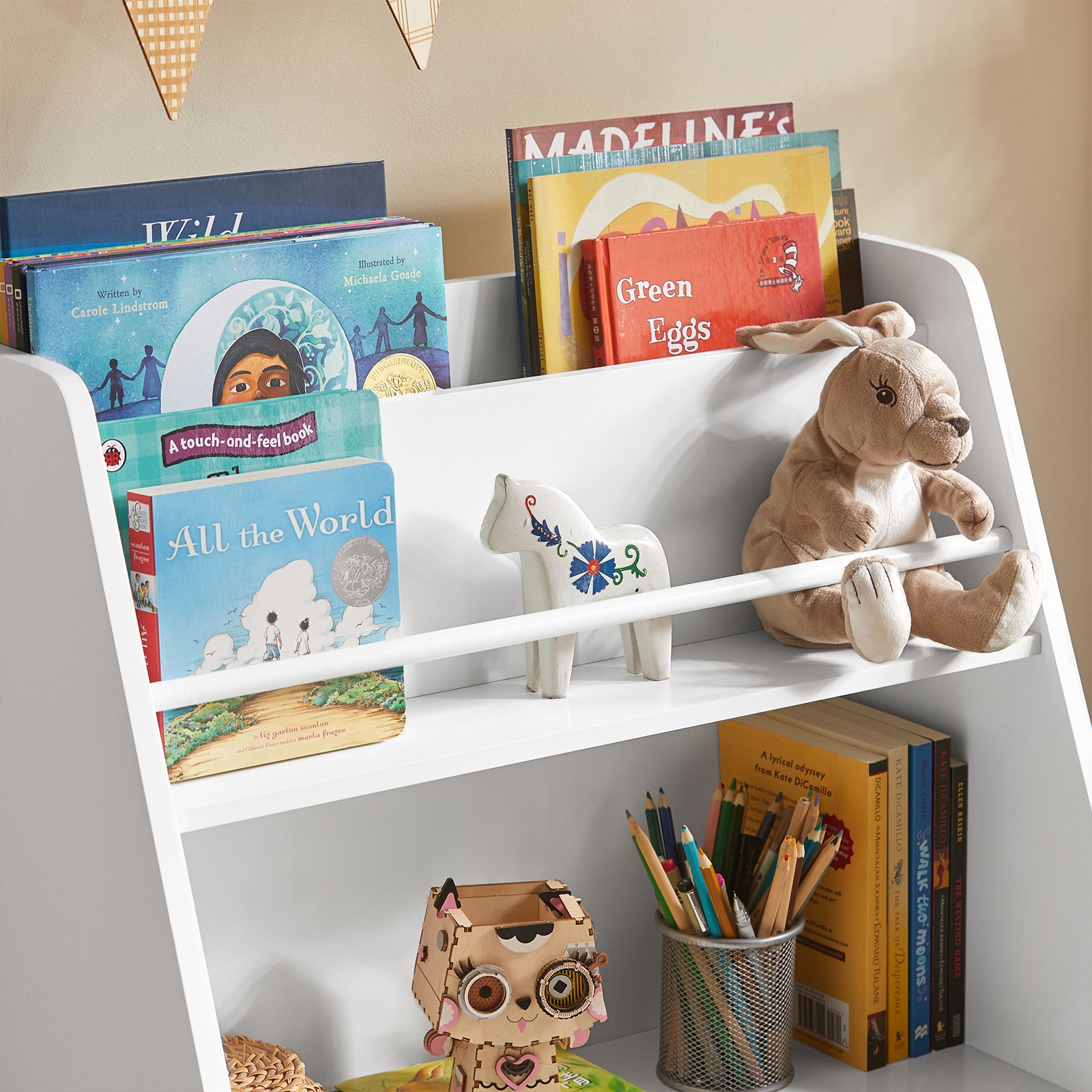 SoBuy KMB34-W, Children Kids Bookcase Book Shelf Toy Shelf Storage Display Shelf Rack Organizer with 3 Fabric Drawers