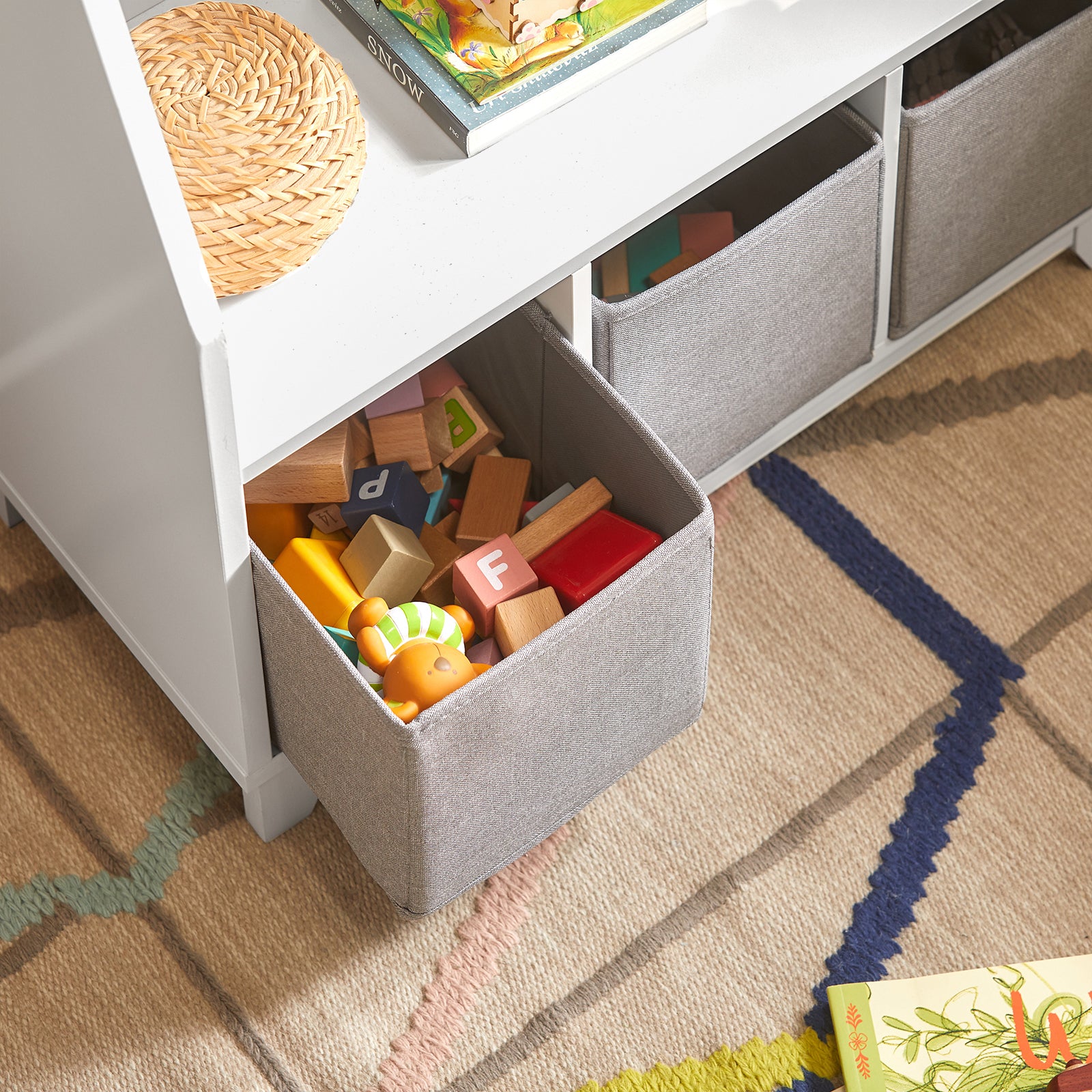 SoBuy KMB34-W, Children Kids Bookcase Book Shelf Toy Shelf Storage Display Shelf Rack Organizer with 3 Fabric Drawers