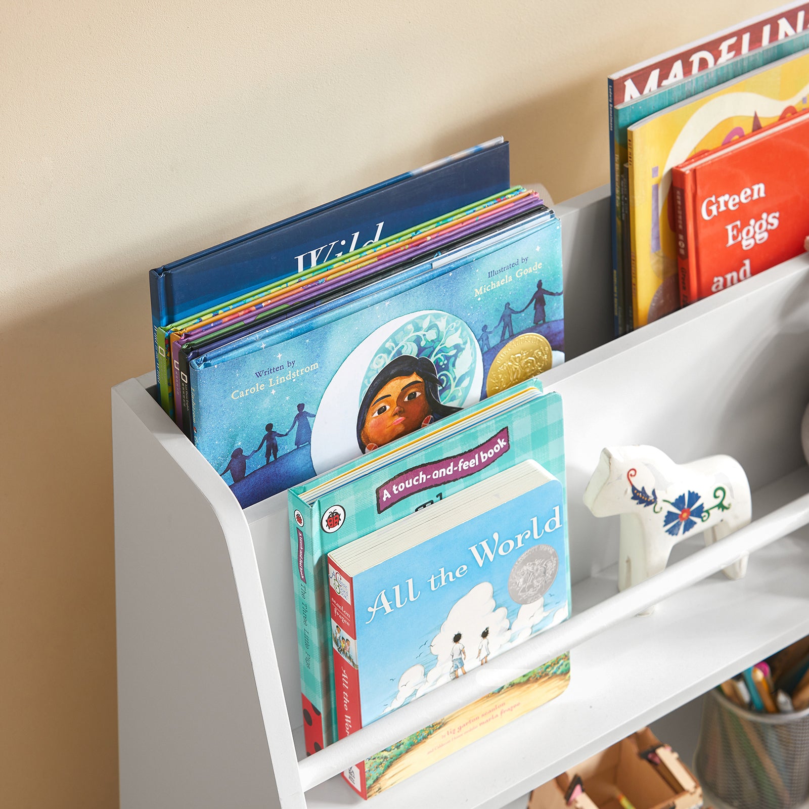 SoBuy KMB34-W, Children Kids Bookcase Book Shelf Toy Shelf Storage Display Shelf Rack Organizer with 3 Fabric Drawers
