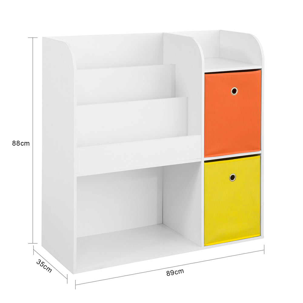 SoBuy KMB37-W, Children Kids Bookcase Book Shelf Storage Display Rack Organizer Holder with Fabric Drawers