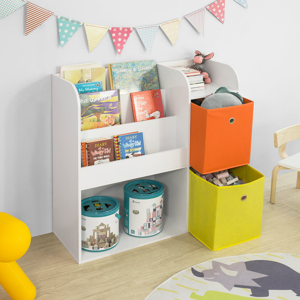 SoBuy KMB37-W, Children Kids Bookcase Book Shelf Storage Display Rack Organizer Holder with Fabric Drawers