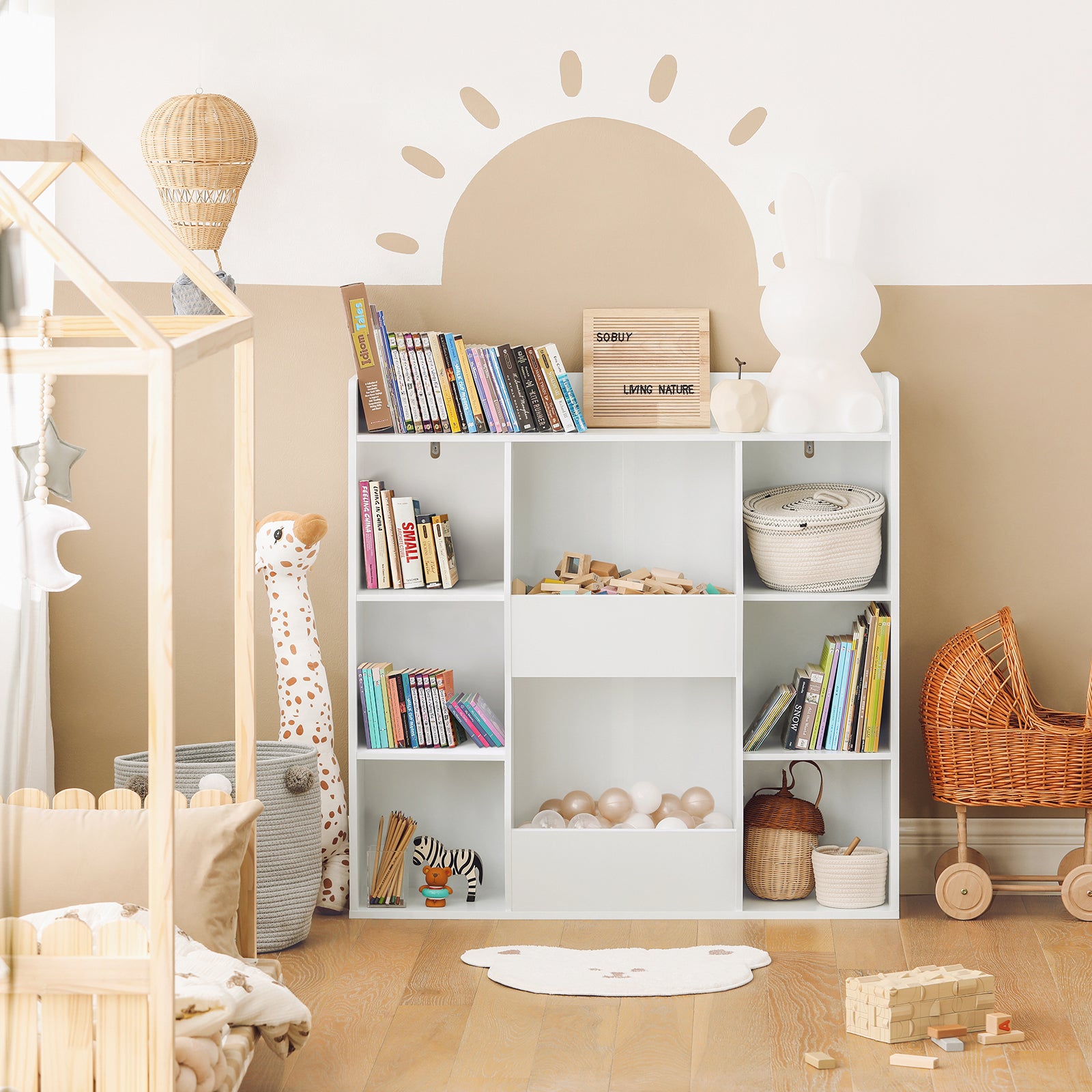 SoBuy Children Kids Bookcase Book Shelf Toy Storage Unit Storage Display Shelf Organizer with 8 Storage Compartments KMB55-W