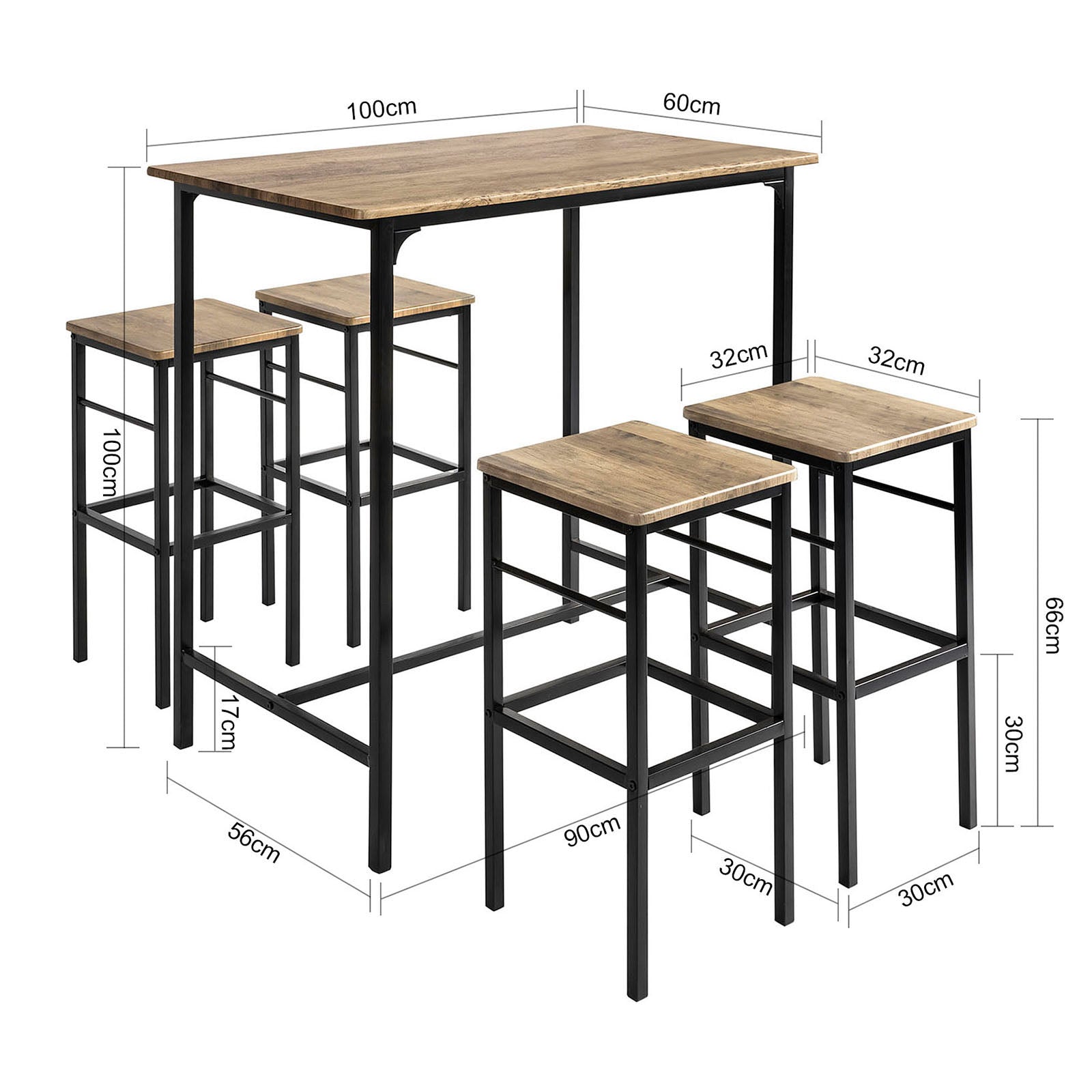 SoBuy OGT11-XL,Bar Set-1 Bar Table and 4 Stools,Home Kitchen Breakfast Table,Kitchen Counter with Bar Chairs