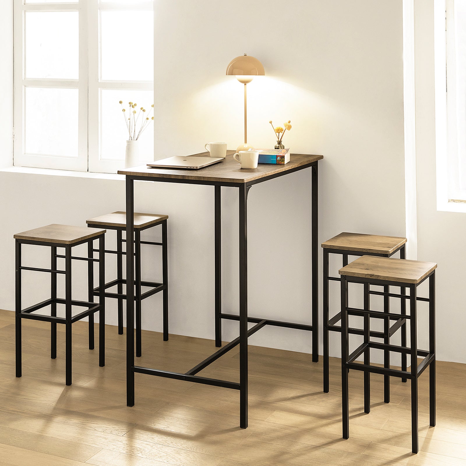 SoBuy OGT11-XL,Bar Set-1 Bar Table and 4 Stools,Home Kitchen Breakfast Table,Kitchen Counter with Bar Chairs