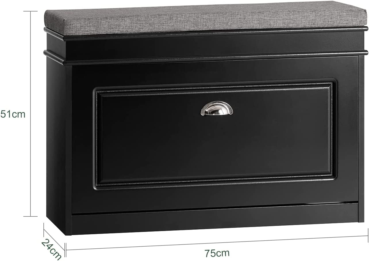 SoBuy FSR82-L-SCH,Shoe Cabinet,Hallway Shoe Bench Shoe Rack Shoe Cabinet with Flip-Drawer and Seat Cushion,Black