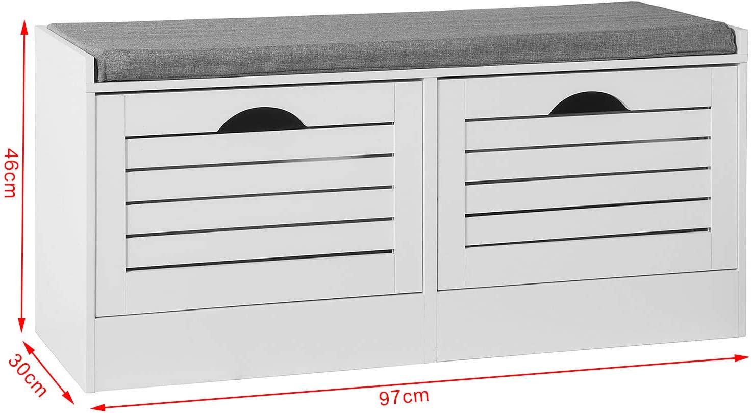 SoBuy FSR62-W Storage Bench with Drawers & Padded Seat Cushion Hallway Bench Shoe Cabinet Shoe Bench