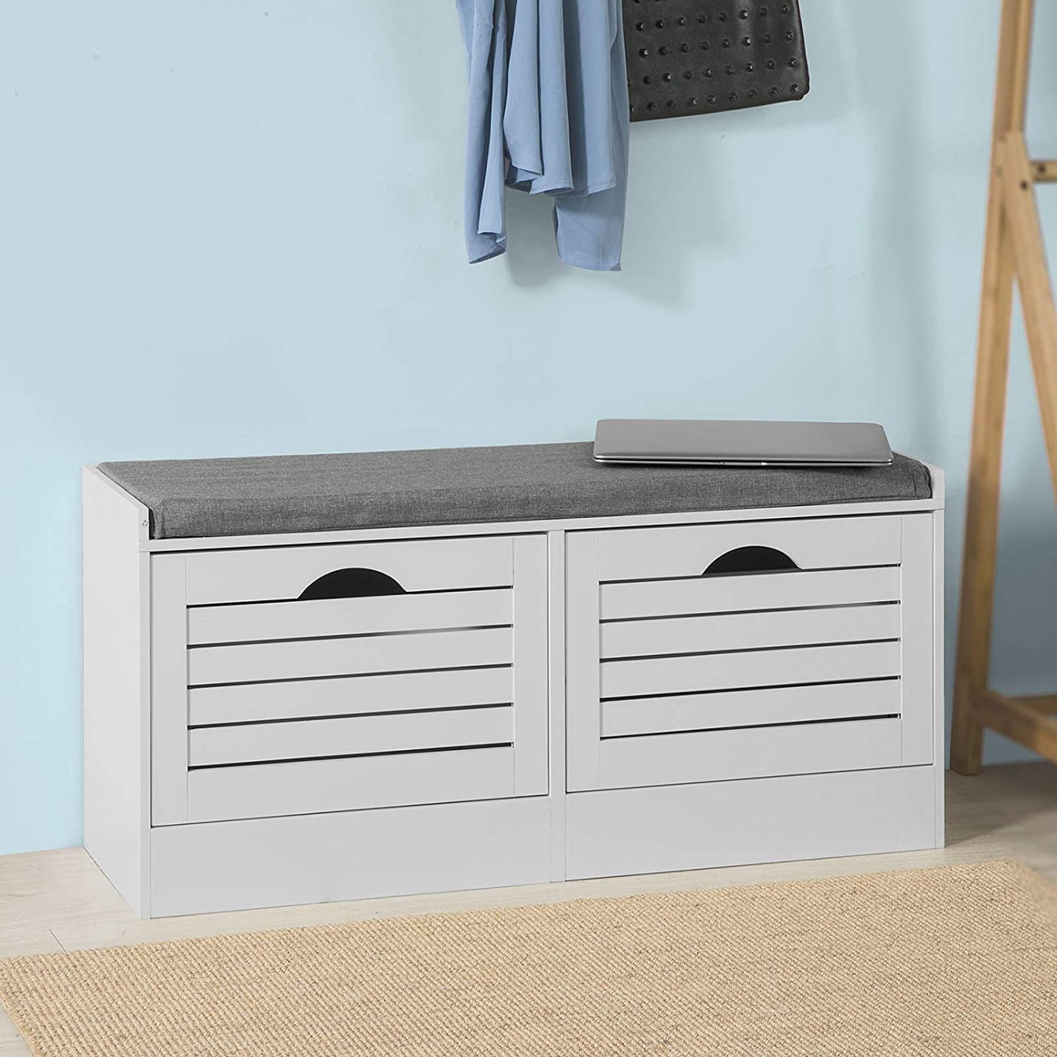 SoBuy FSR62-W Storage Bench with Drawers & Padded Seat Cushion Hallway Bench Shoe Cabinet Shoe Bench