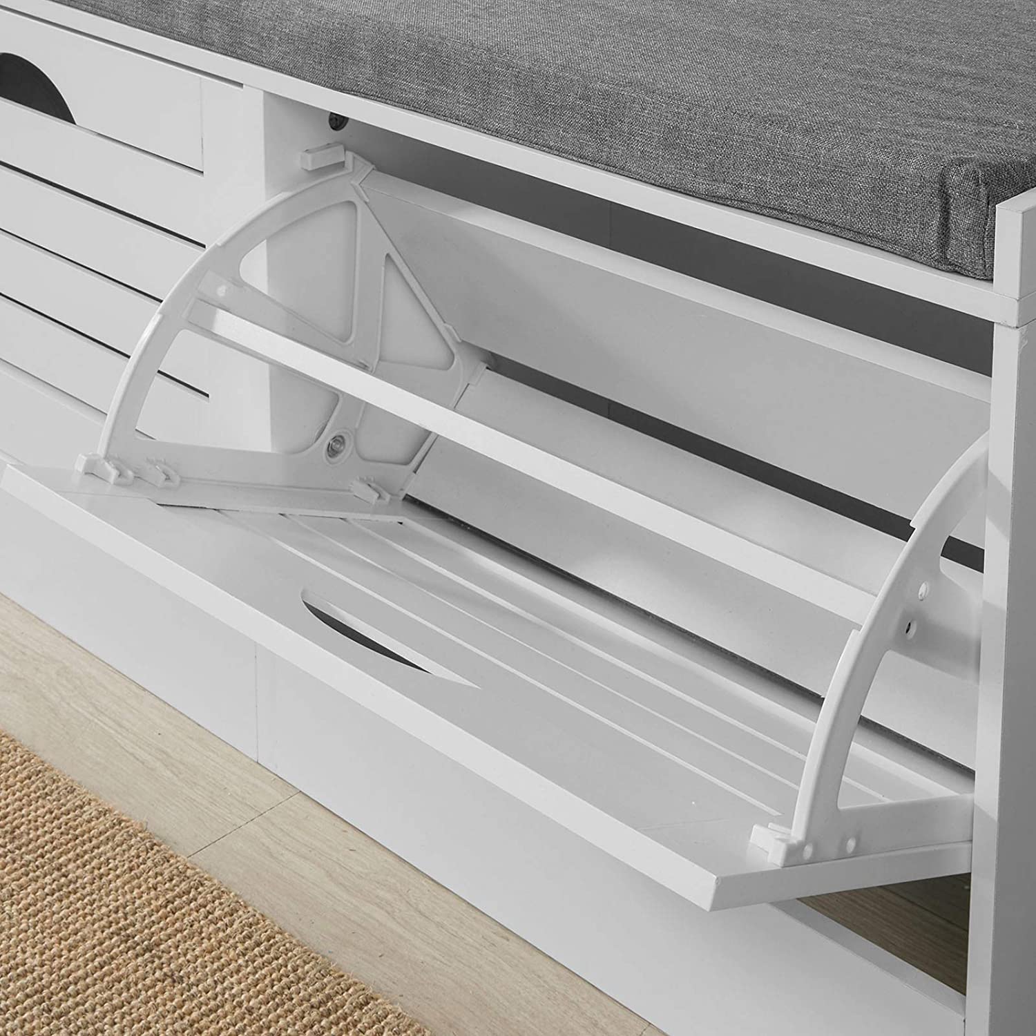 SoBuy FSR62-W Storage Bench with Drawers & Padded Seat Cushion Hallway Bench Shoe Cabinet Shoe Bench