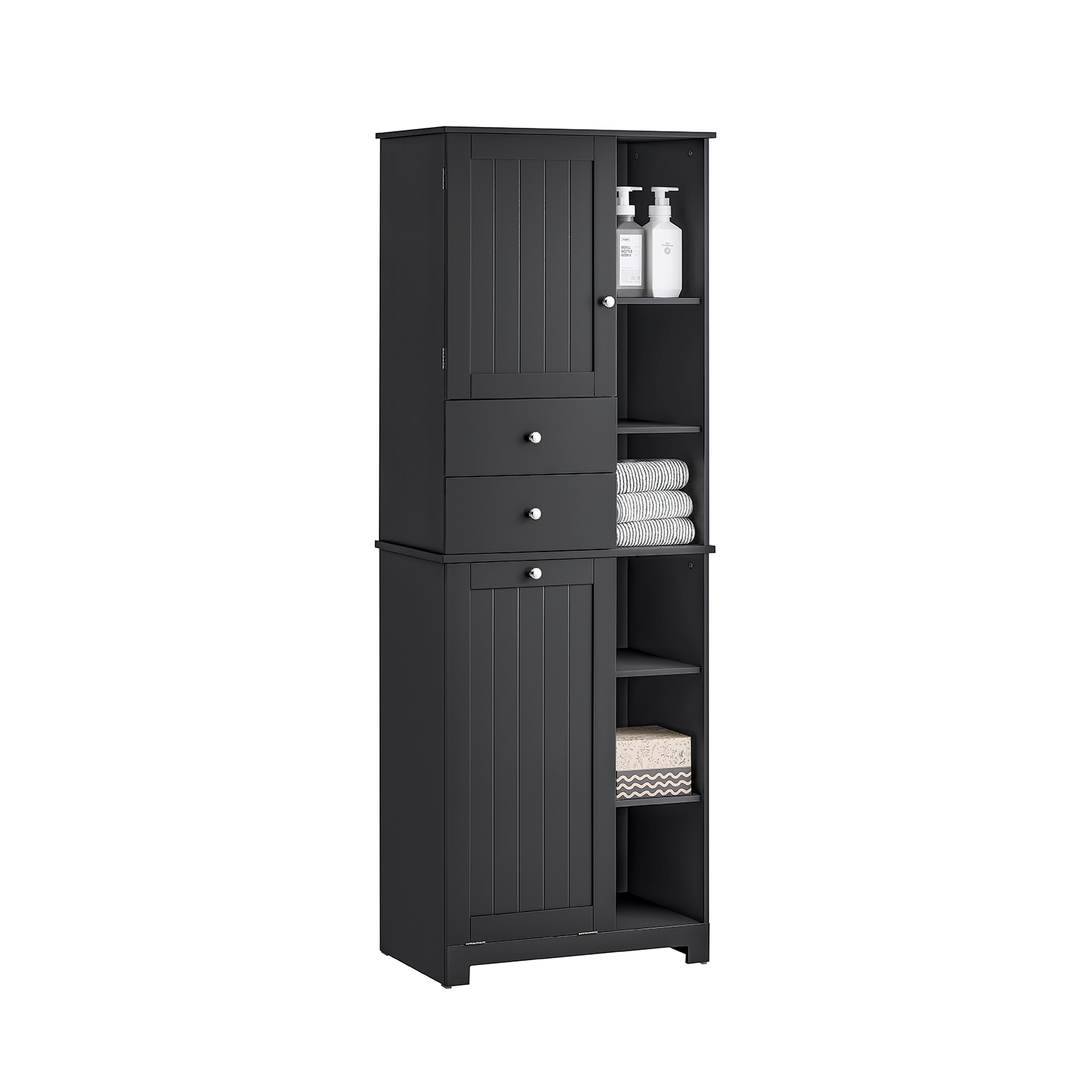 SoBuy Bathroom Tall Cupboard Storage Cabinet with Laundry Basket Laundry Chest BZR104-SCH