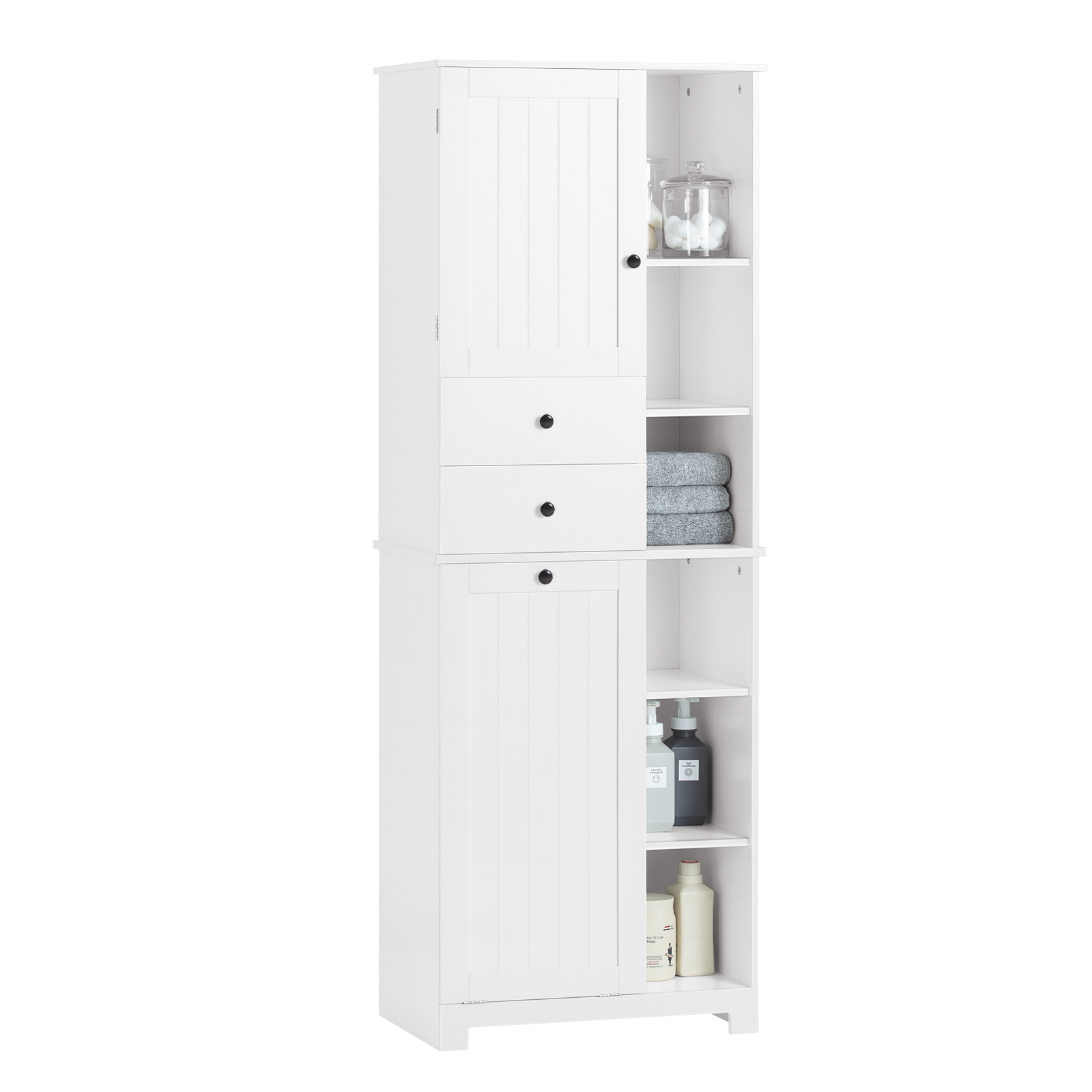 SoBuy Bathroom Tall Cupboard Storage Cabinet with Laundry Basket Laundry Chest BZR104-W