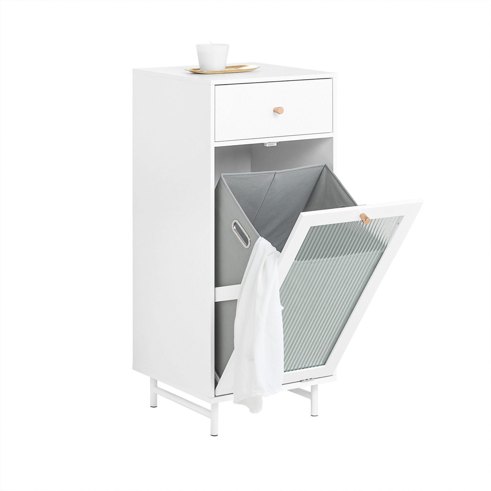 SoBuy BZR116-W, Laundry Cabinet Laundry Chest With Glass Door And Laundry Basket