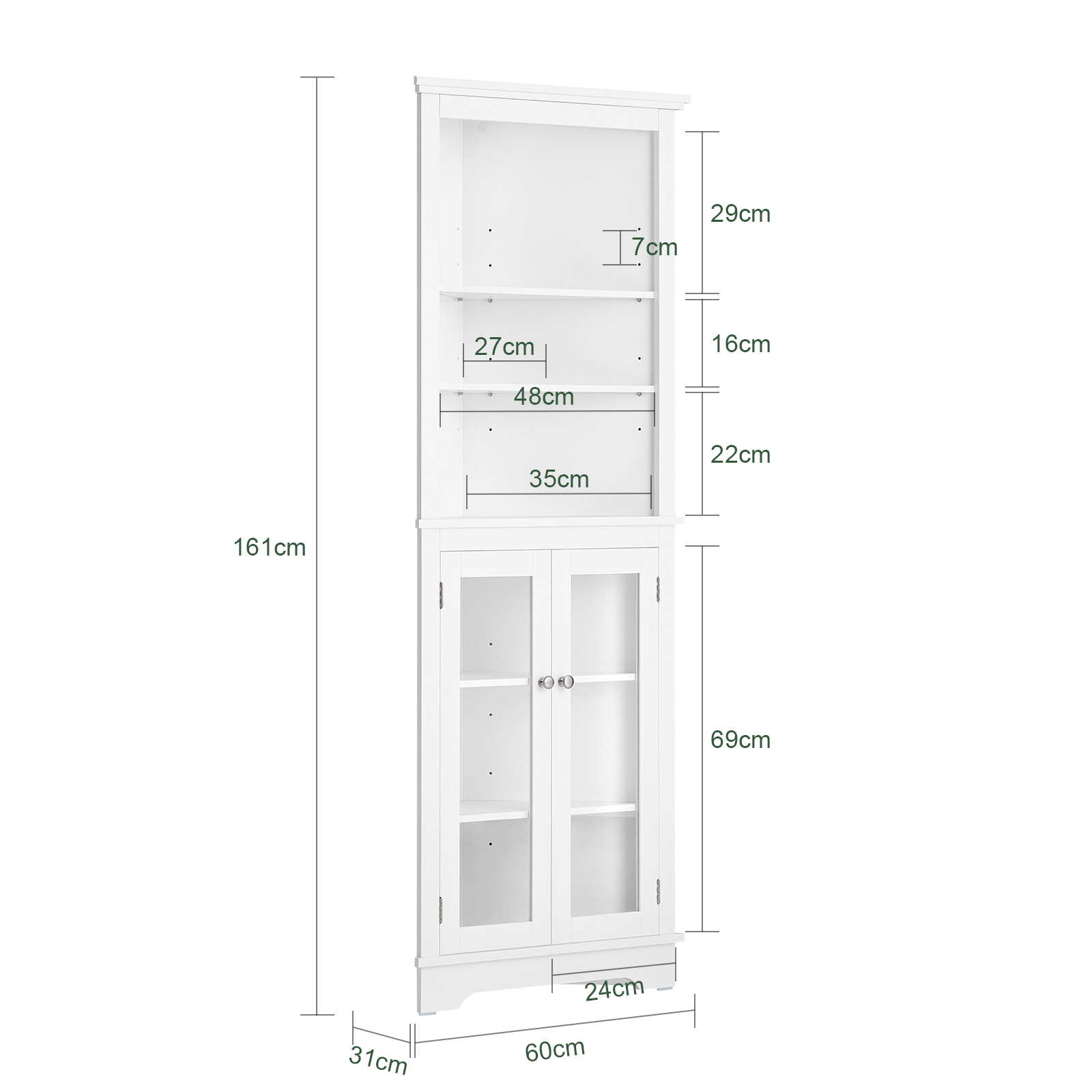 SoBuy Bathroom Tall Cabinet Corner Cupboard Bathroom Cabinet Storage Cabinet BZR145-W