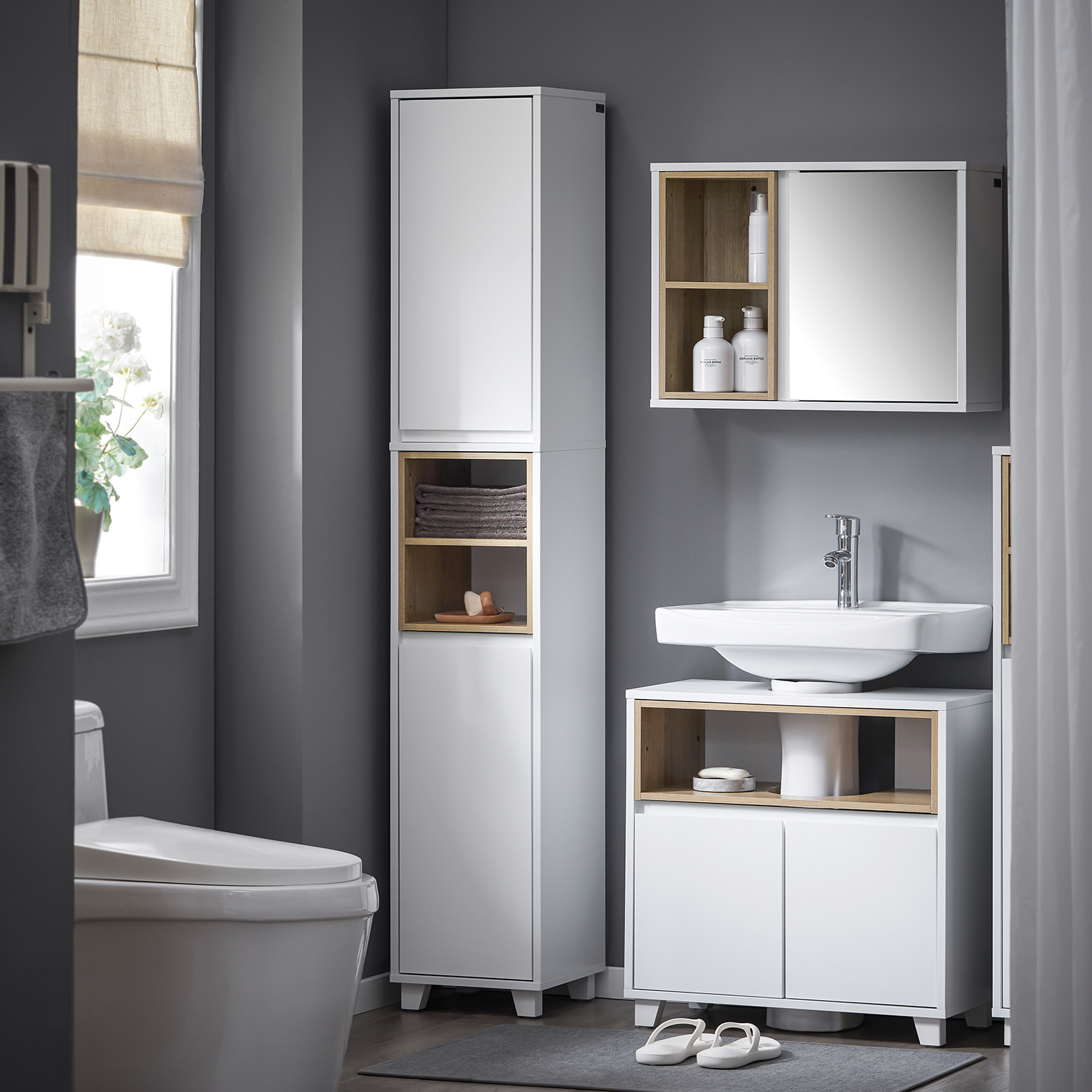 SoBuy Bathroom Tall Cabinet Tall Cupboard Bathroom Storage Cabinet BZR147-W