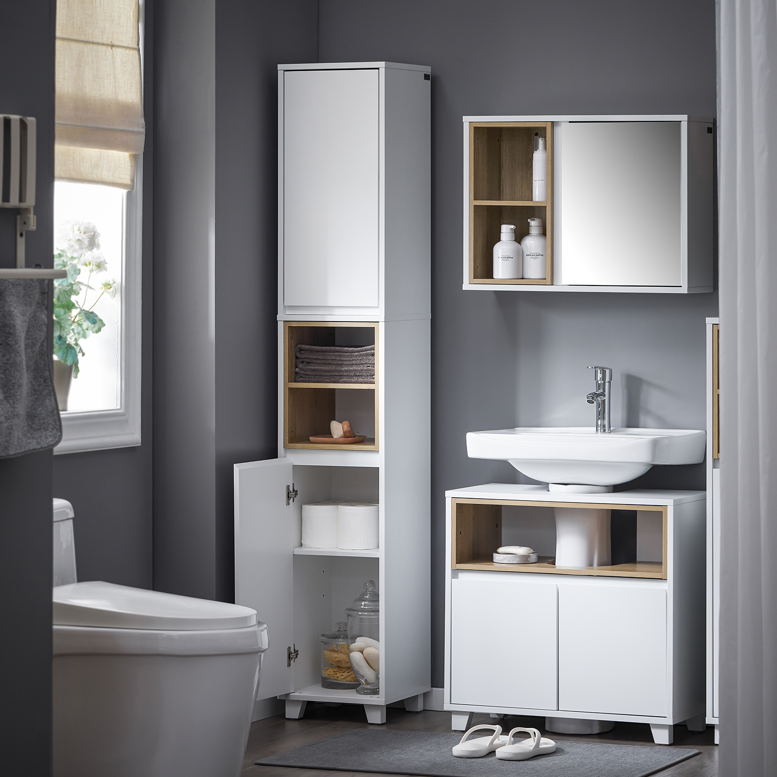 SoBuy Bathroom Tall Cabinet Tall Cupboard Bathroom Storage Cabinet BZR147-W