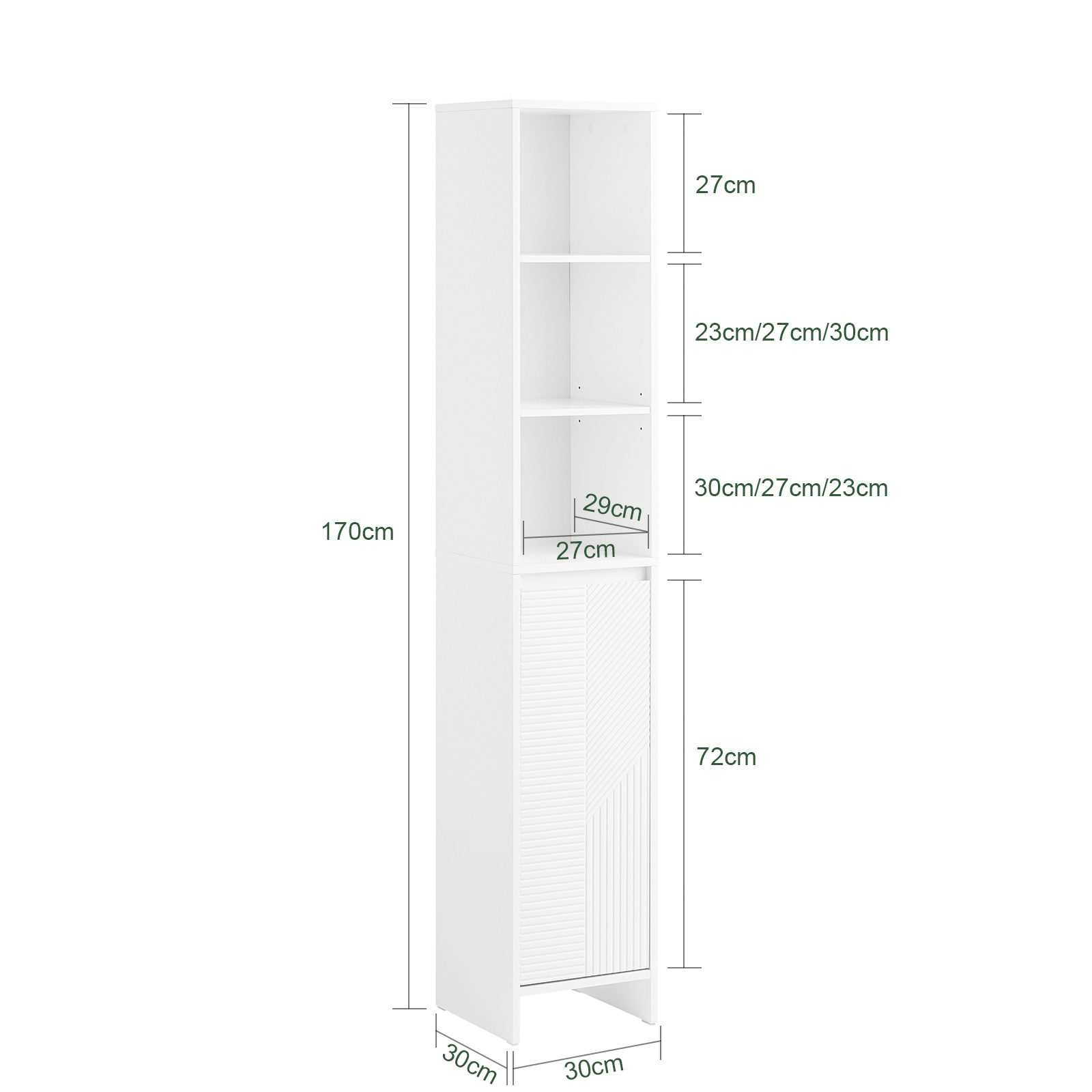 SoBuy Tall Bathroom Cabinet with Laundry Basket Freestanding Storage Cupboard with 3-Tier Shelves BZR158-W