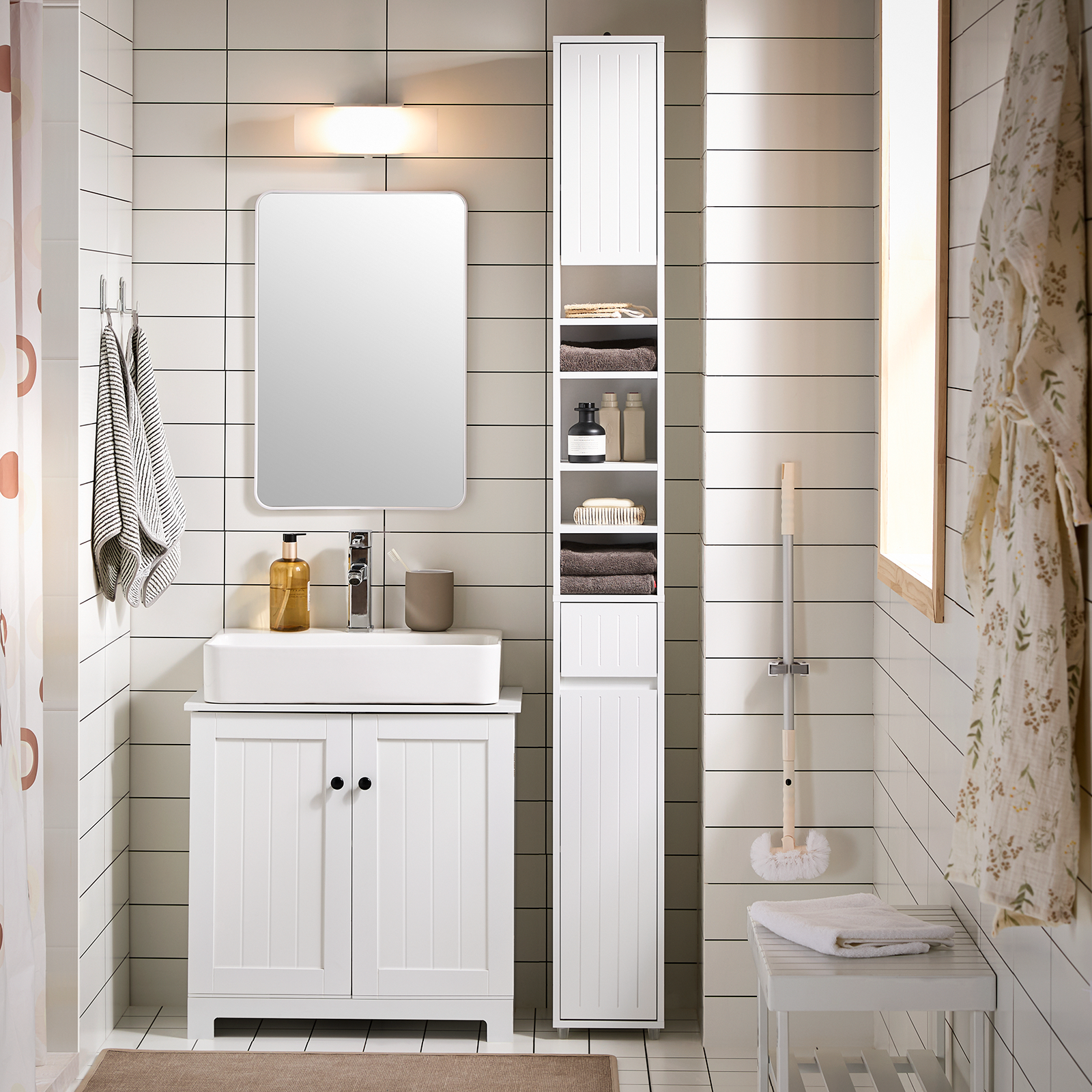 SoBuy Bathroom Tall Cabinet Cupboard Bathroom Cabinet Storage Cabinet BZR160-W