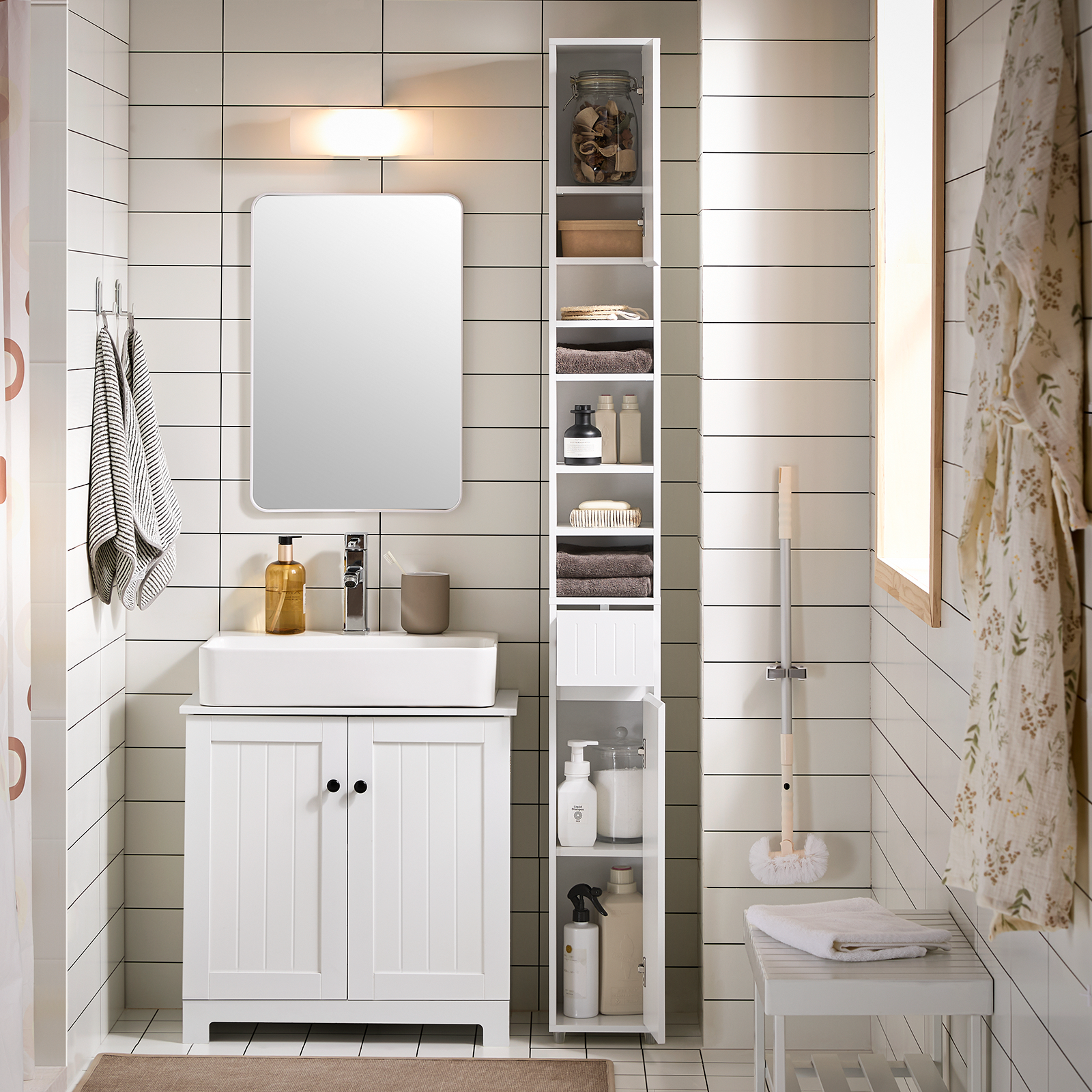 SoBuy Bathroom Tall Cabinet Cupboard Bathroom Cabinet Storage Cabinet BZR160-W