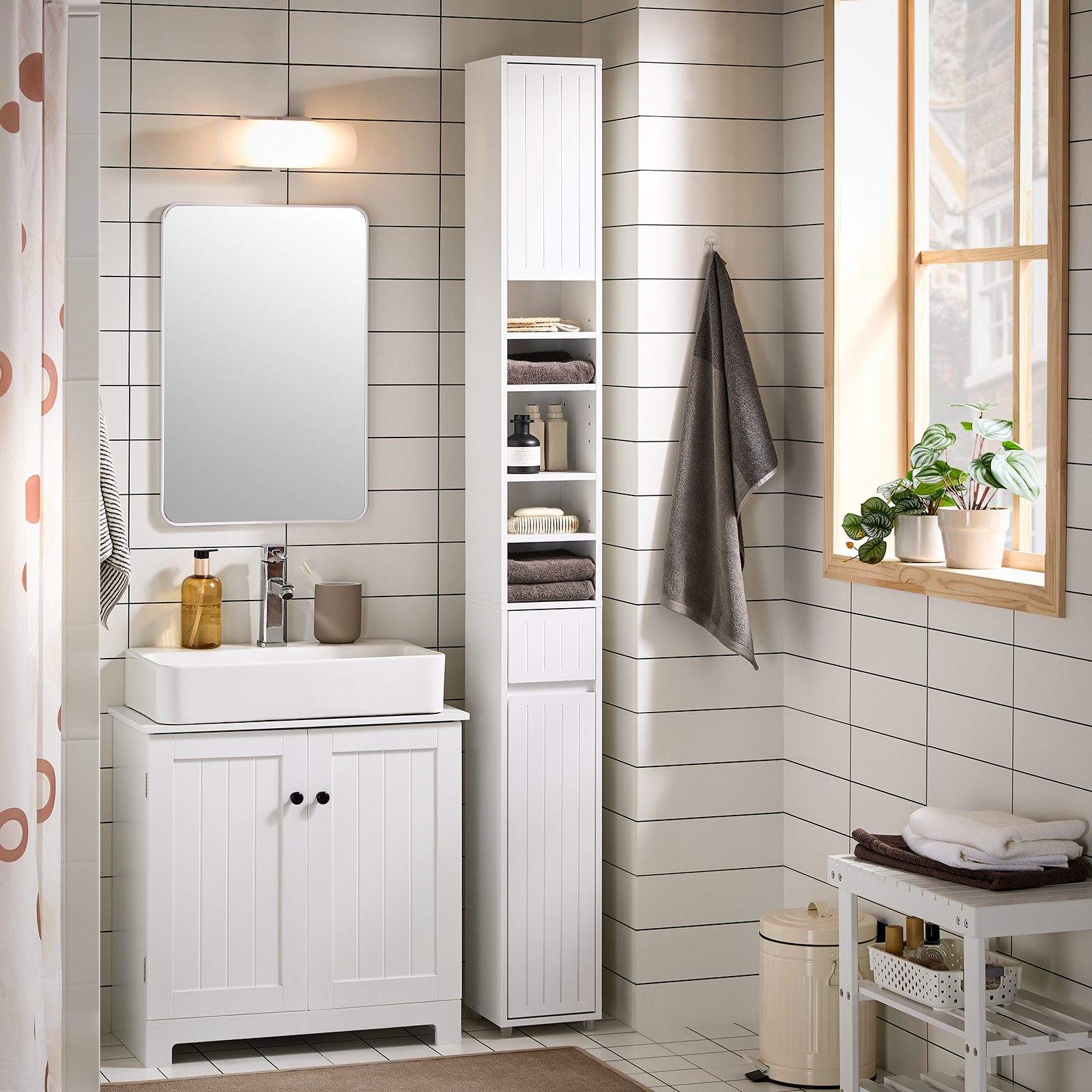 SoBuy Bathroom Tall Cabinet Cupboard Bathroom Cabinet Storage Cabinet BZR160-W