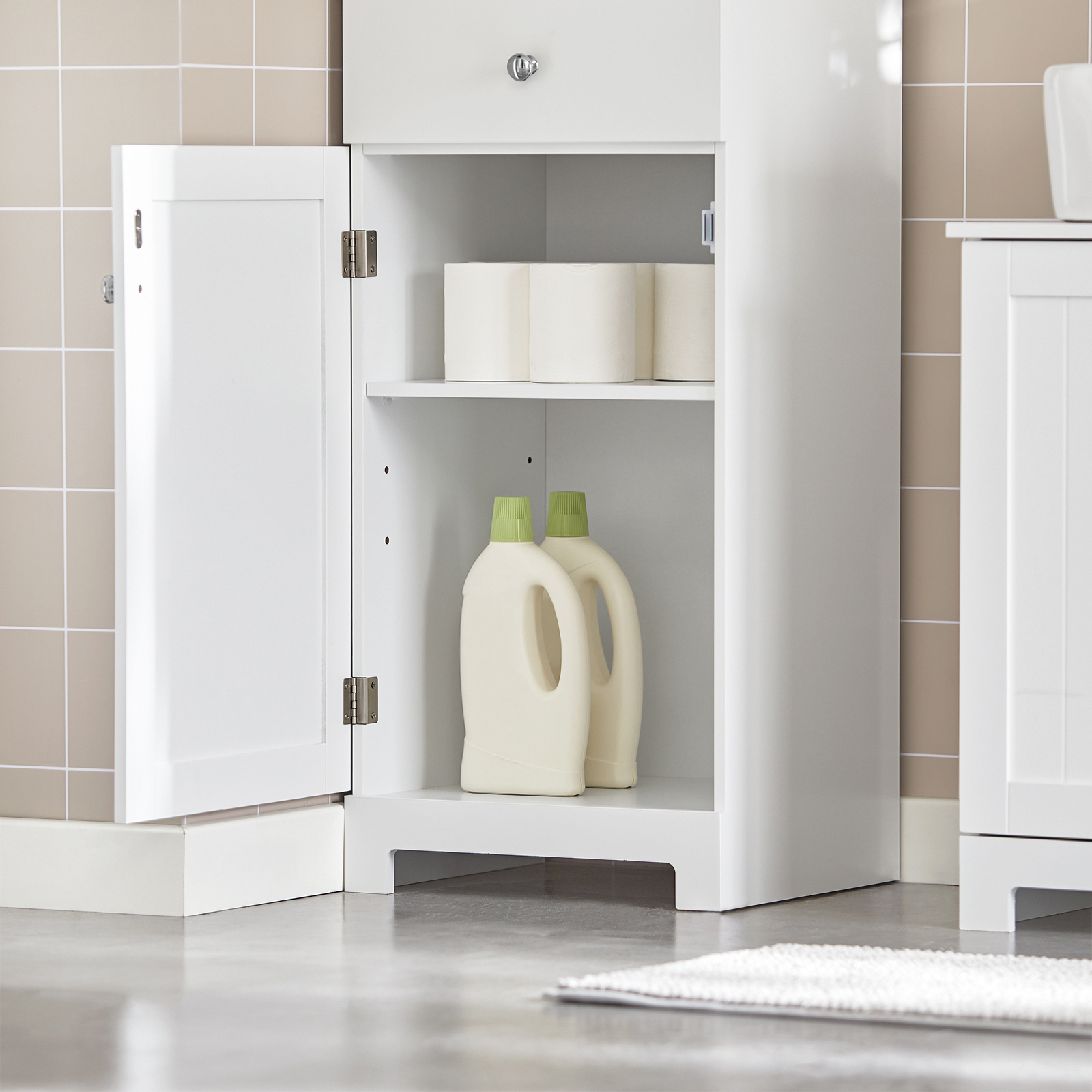 SoBuy BZR17-W, White Tall Bathroom Storage Cabinet Unit with 3 Shelves 1 Drawer 1 Cabinet, 40x35x161cm