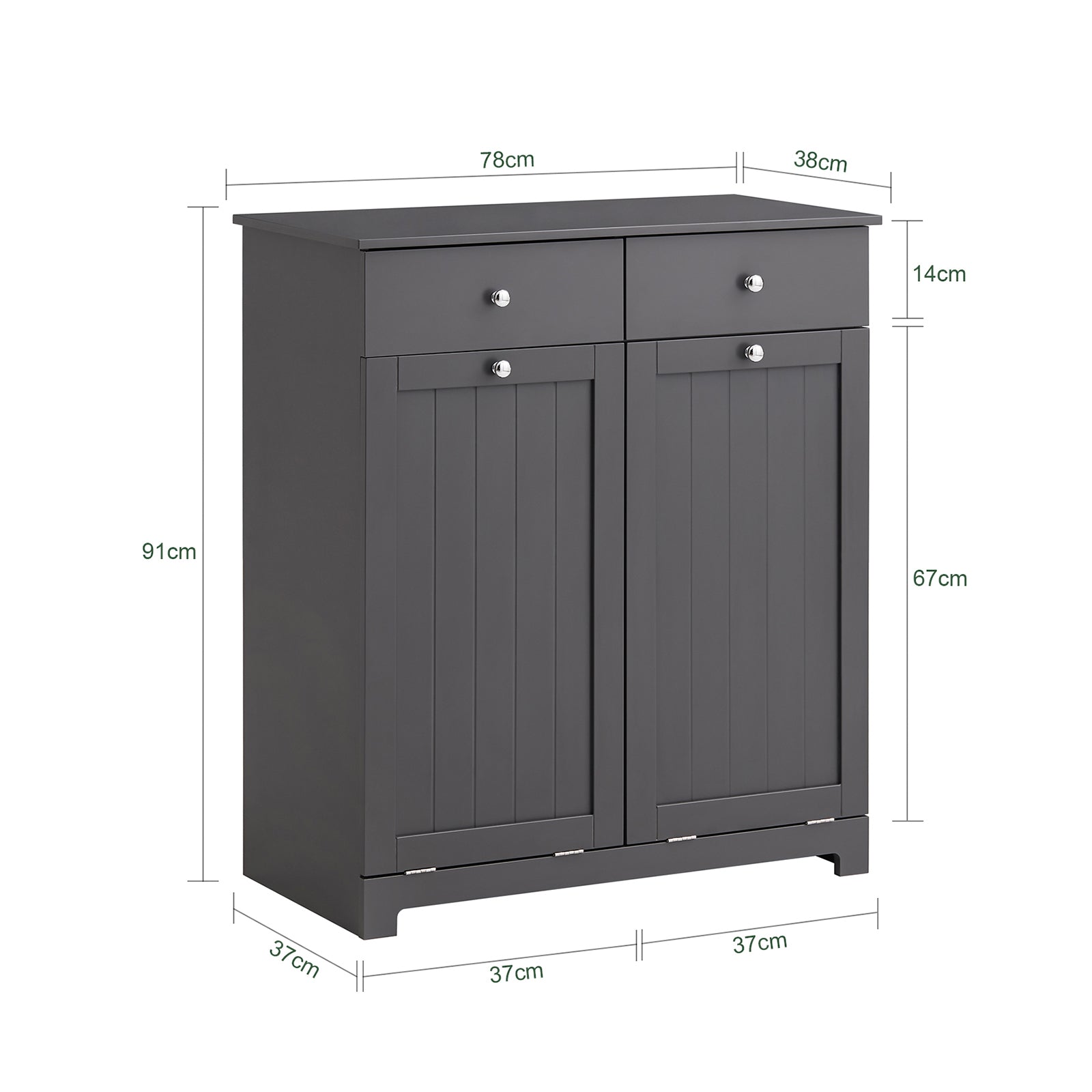 SoBuy BZR33-DG, 2 Drawers 2 Doors Laundry Cabinet Laundry Chest with Laundry Baskets