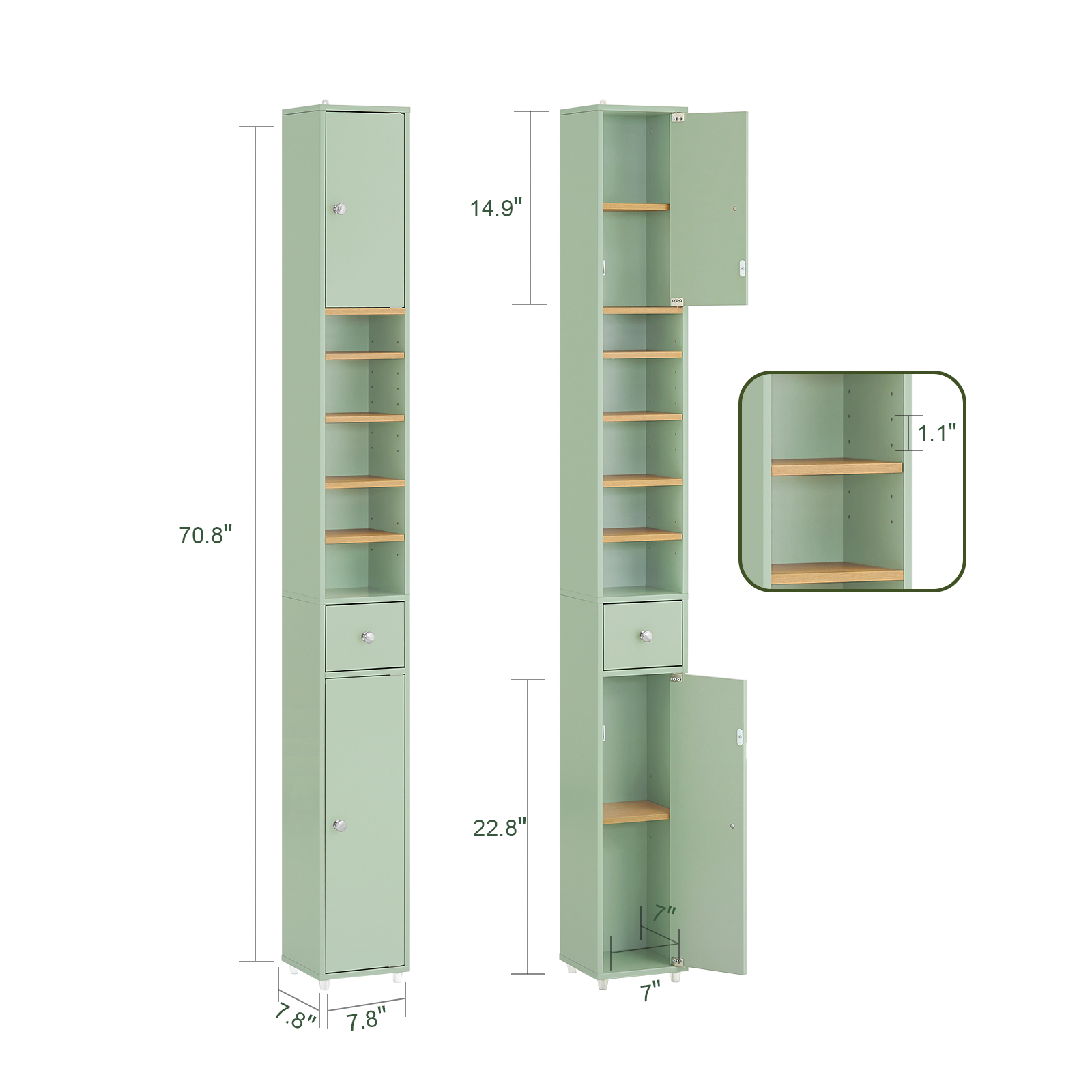 SoBuy Bathroom Tall Cabinet with 1 Drawer, 2 Doors and Adjustable Shelves Floor Storage Cupboard BZR34-GR