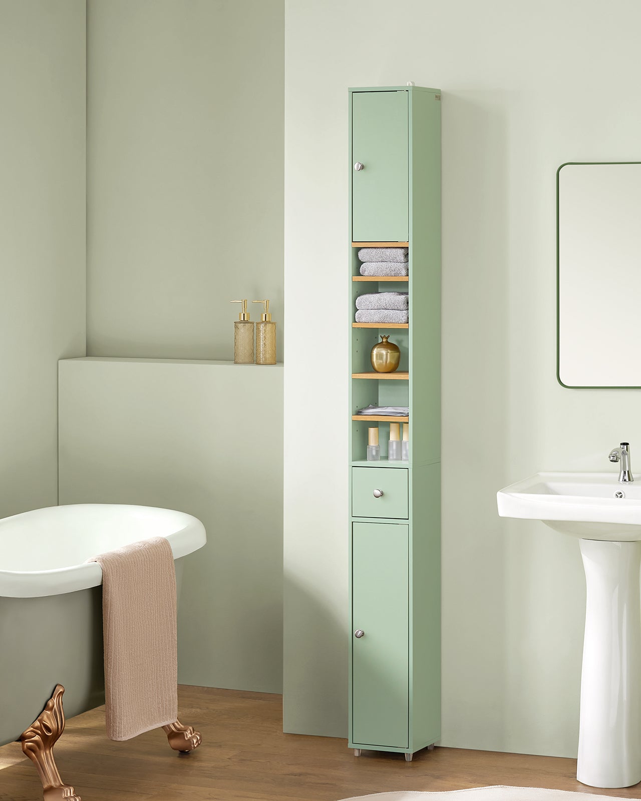 SoBuy Bathroom Tall Cabinet with 1 Drawer, 2 Doors and Adjustable Shelves Floor Storage Cupboard BZR34-GR