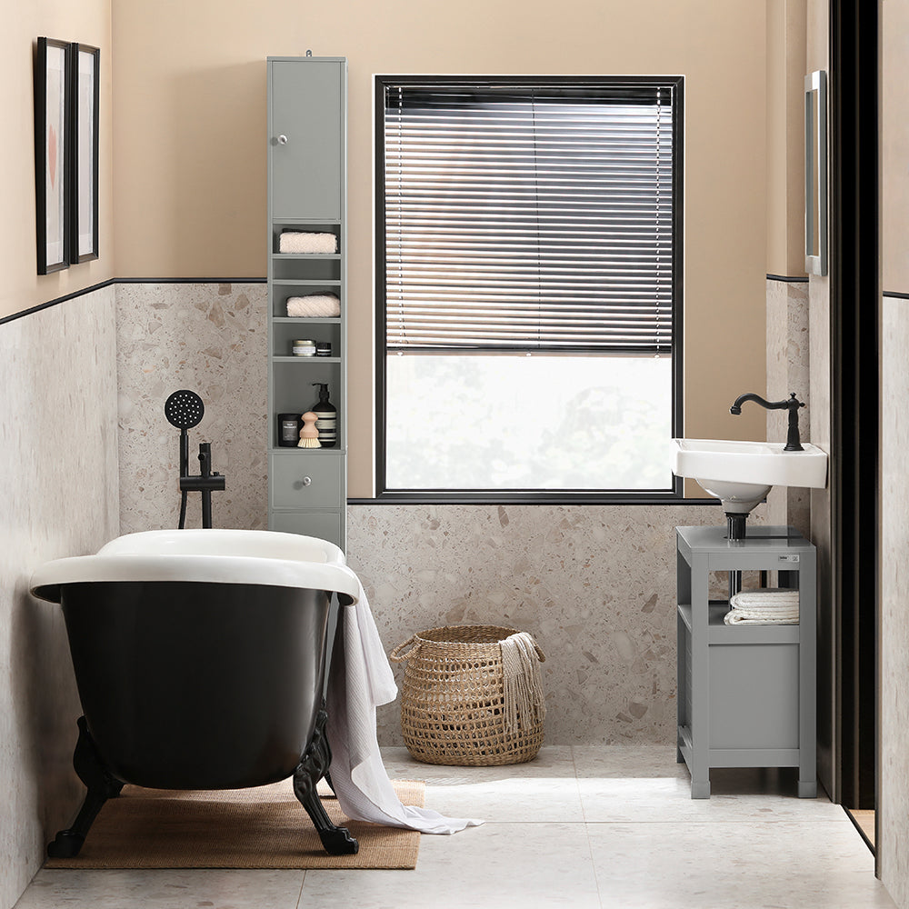 SoBuy BZR34-HG, Grey Bathroom Cabinet Bathroom Shelf Bathroom Tall Cabinet Cupboard, 20x20x180cm