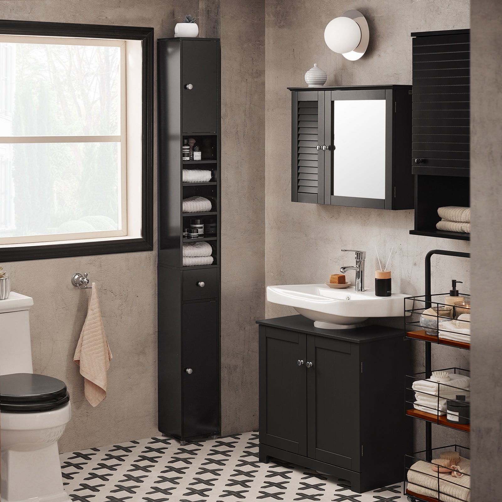 SoBuy BZR34-SCH, Bathroom Tall Cabinet Cupboard Bathroom Cabinet Storage Cabinet