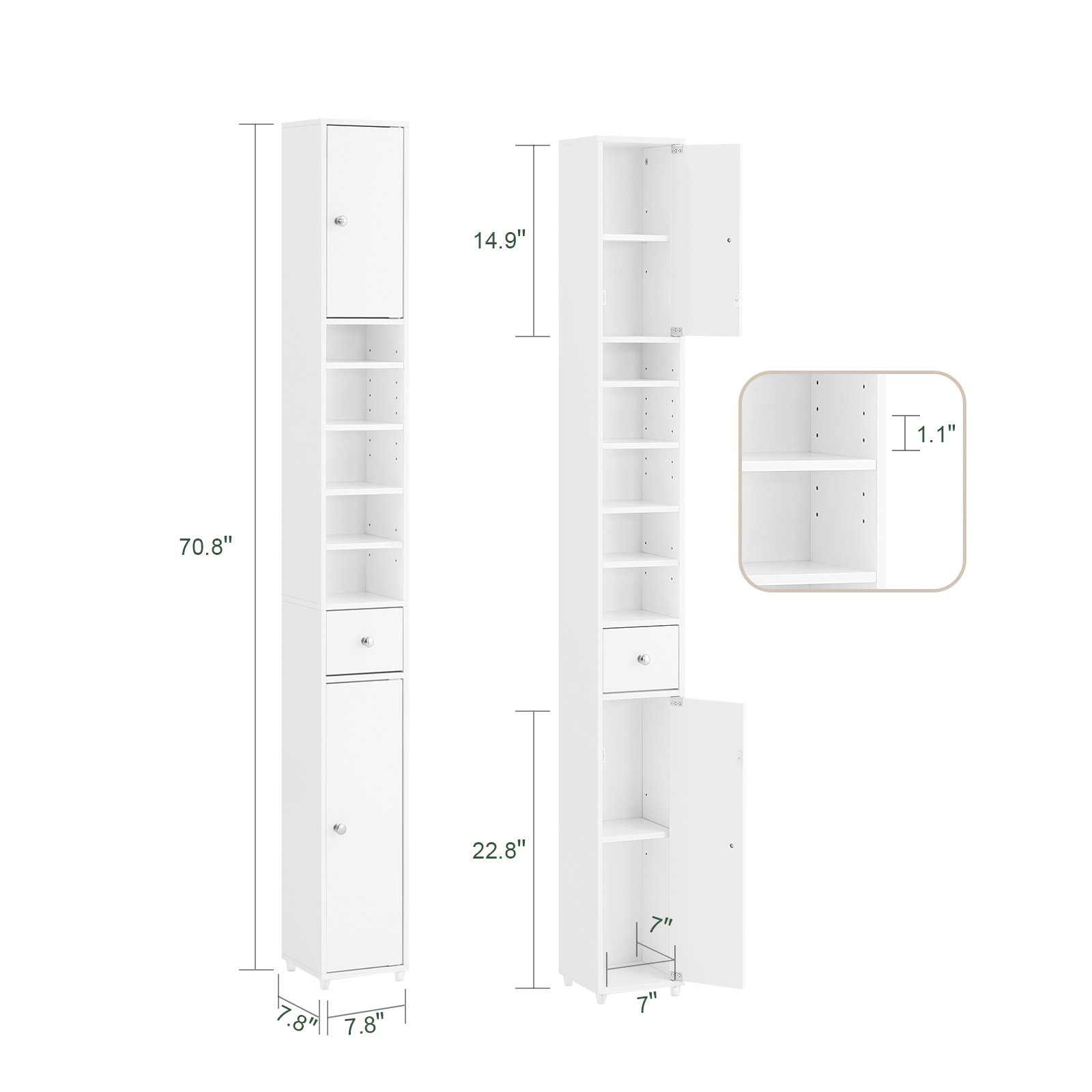 SoBuy BZR34-W, White Bathroom Cabinet Bathroom Shelf Bathroom Tall Cabinet Cupboard, 20x20x180cm