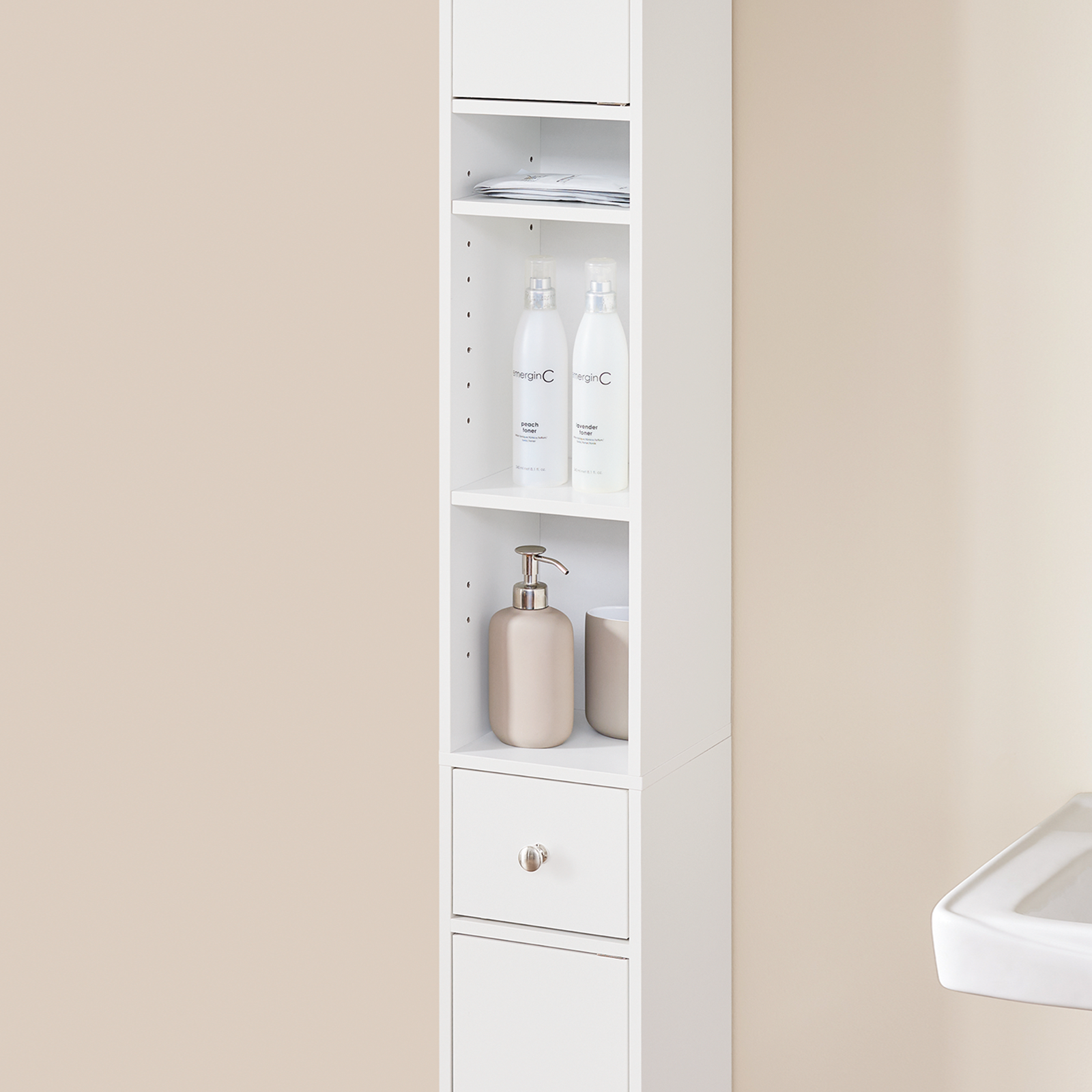 SoBuy BZR34-W, White Bathroom Cabinet Bathroom Shelf Bathroom Tall Cabinet Cupboard, 20x20x180cm