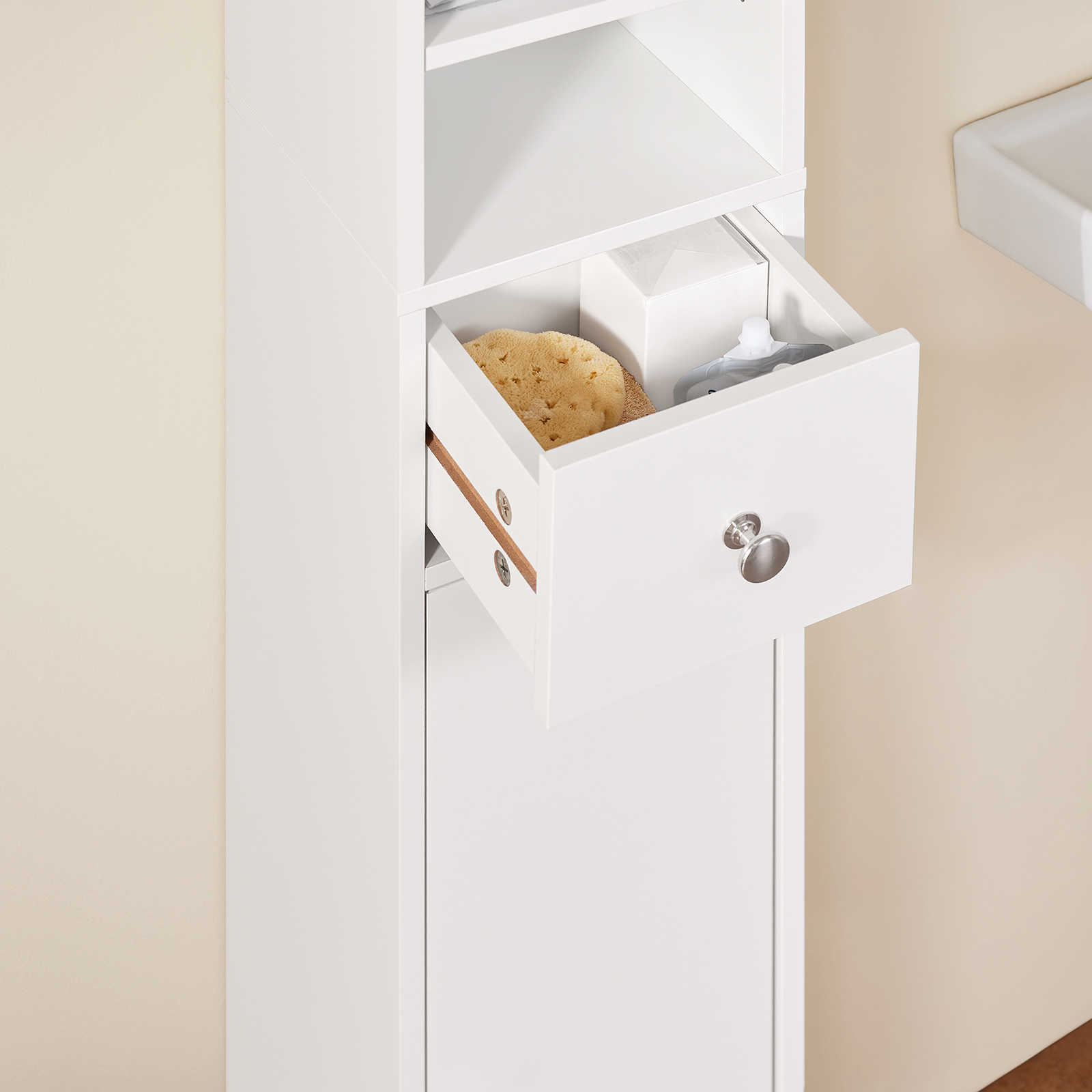 SoBuy BZR34-W, White Bathroom Cabinet Bathroom Shelf Bathroom Tall Cabinet Cupboard, 20x20x180cm