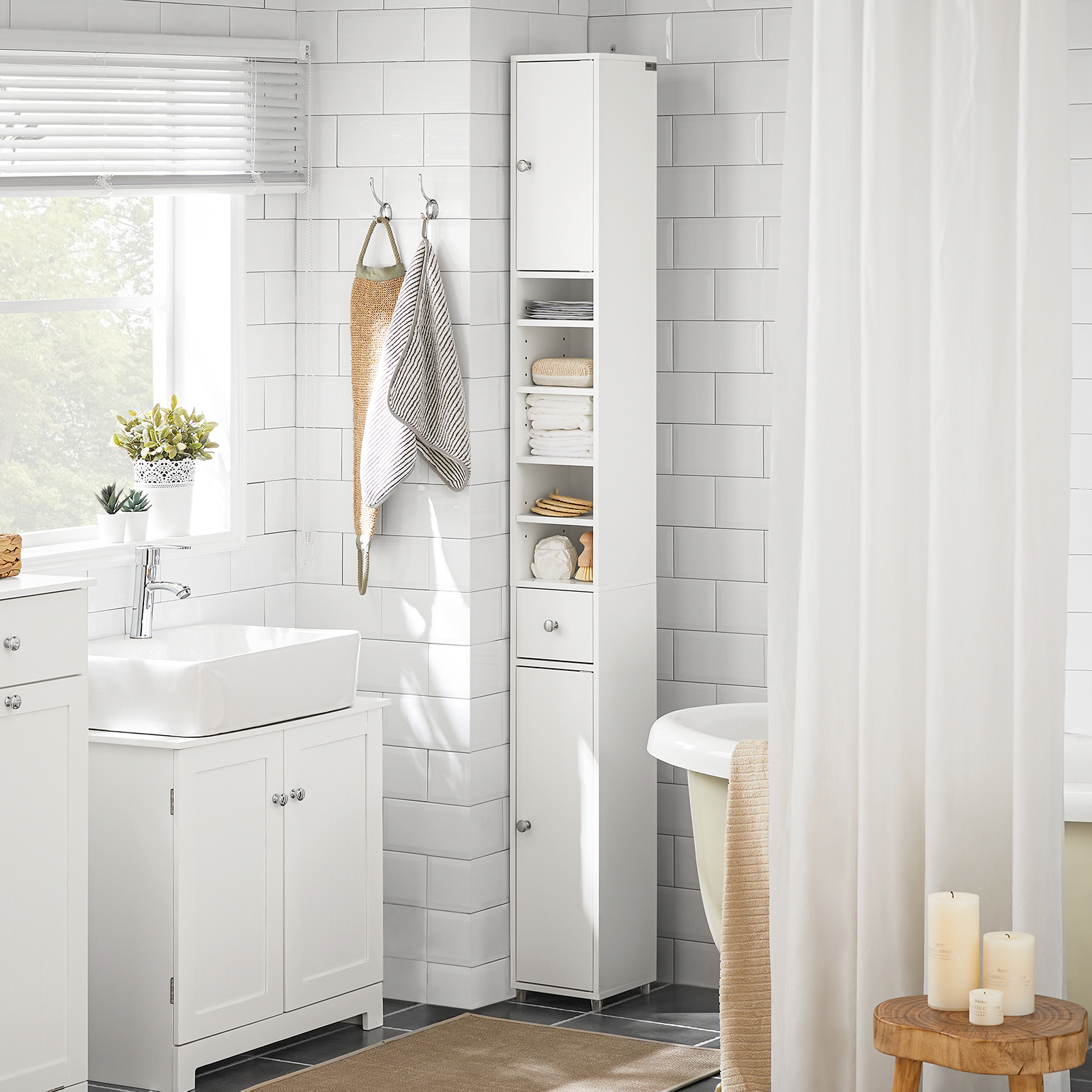 SoBuy BZR34-W, White Bathroom Cabinet Bathroom Shelf Bathroom Tall Cabinet Cupboard, 20x20x180cm