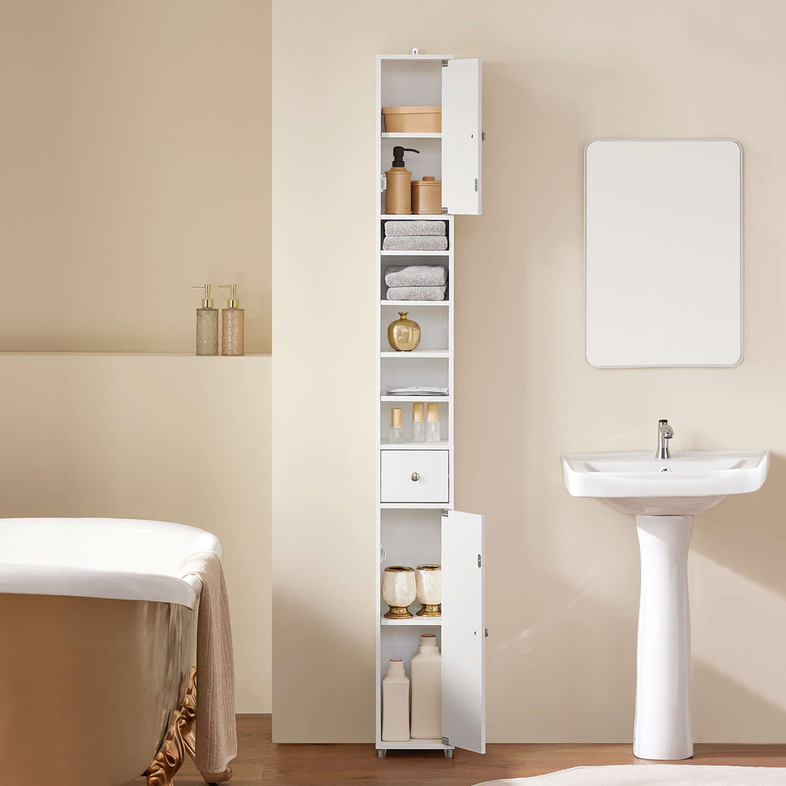 SoBuy BZR34-W, White Bathroom Cabinet Bathroom Shelf Bathroom Tall Cabinet Cupboard, 20x20x180cm