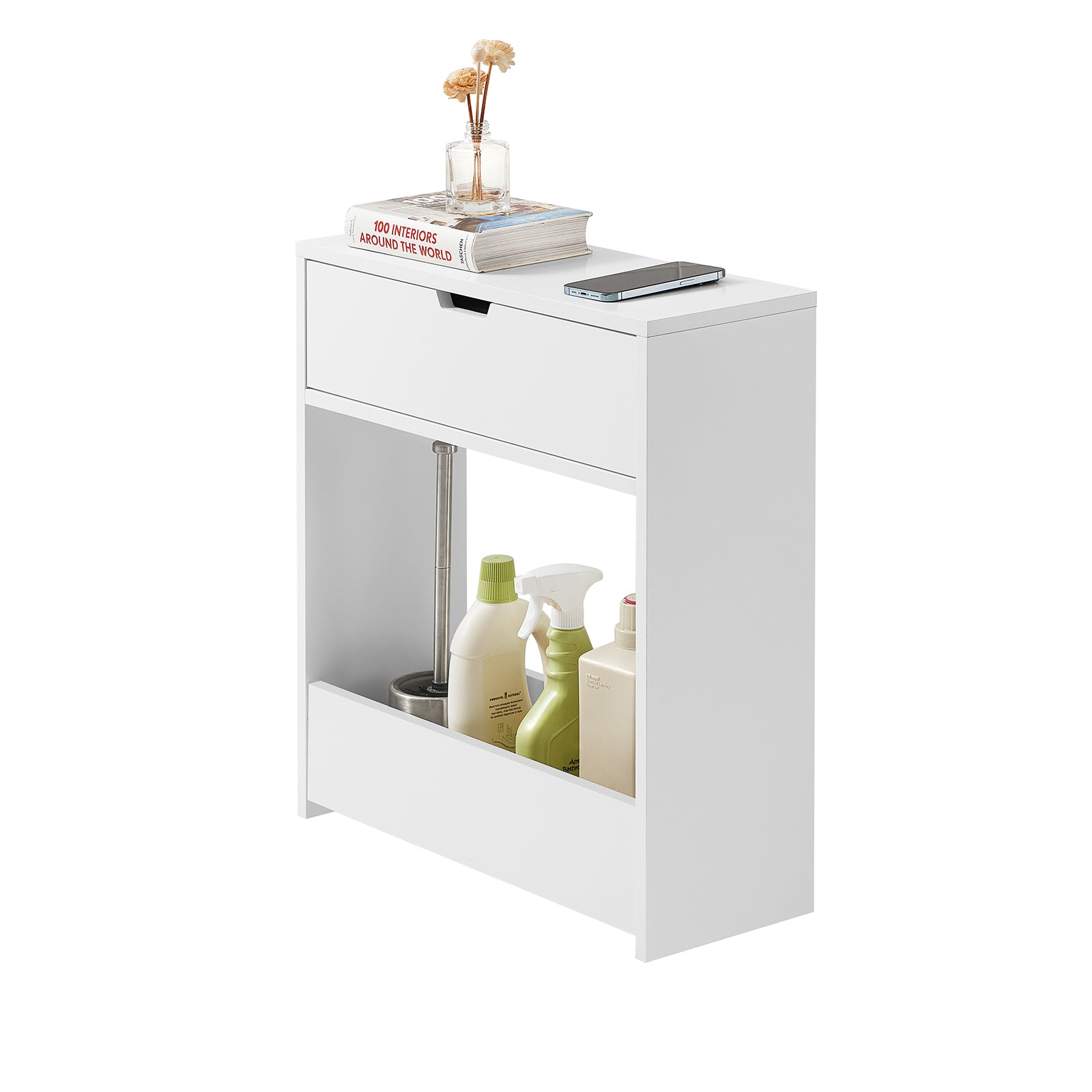 SoBuy BZR48-W, Bathroom Toilet Paper Roll Holder, Bathroom Shelf Narrow Shelf Storage Cabinet