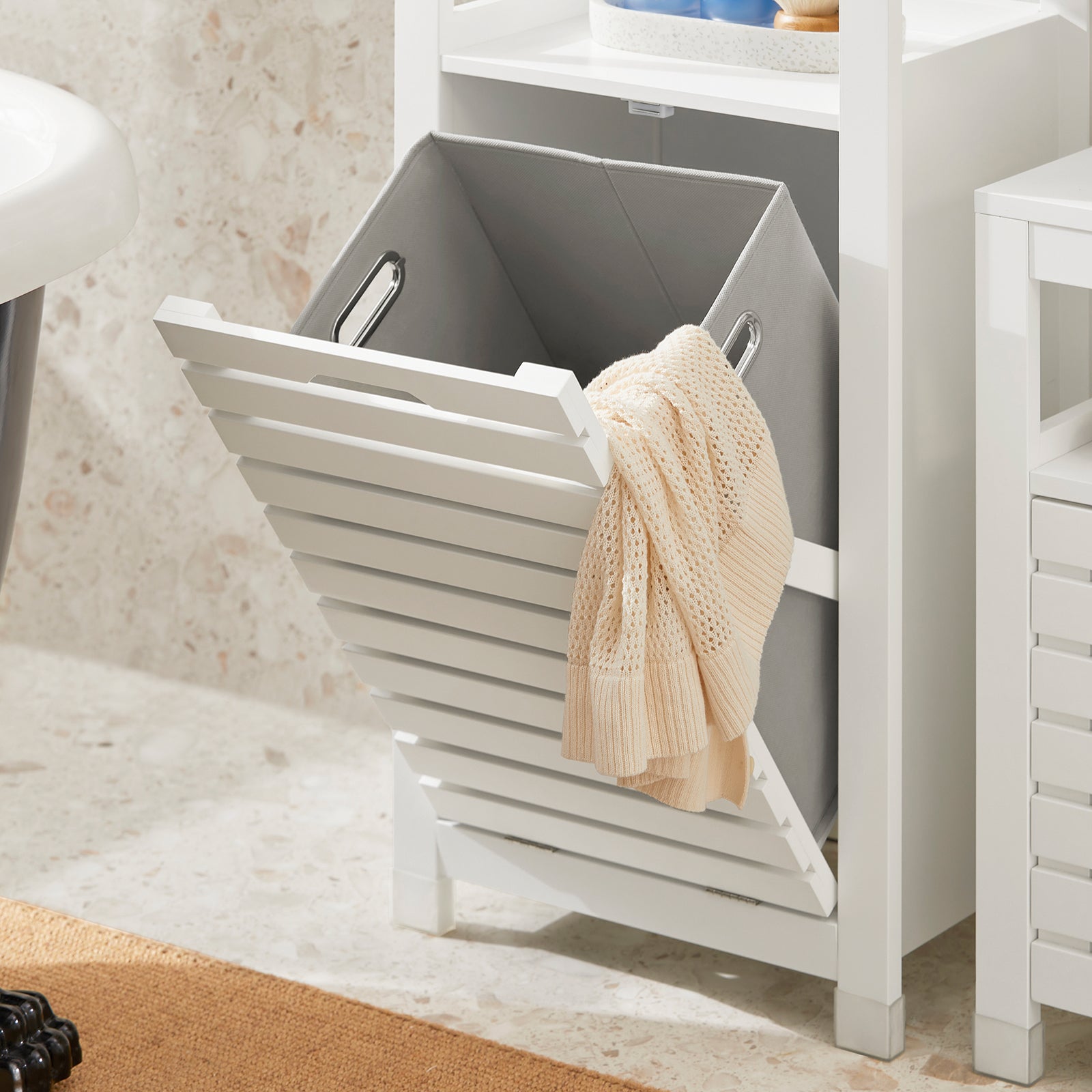 SoBuy Bathroom Laundry Basket Laundry Cabinet Storage Cabinet BZR67-W