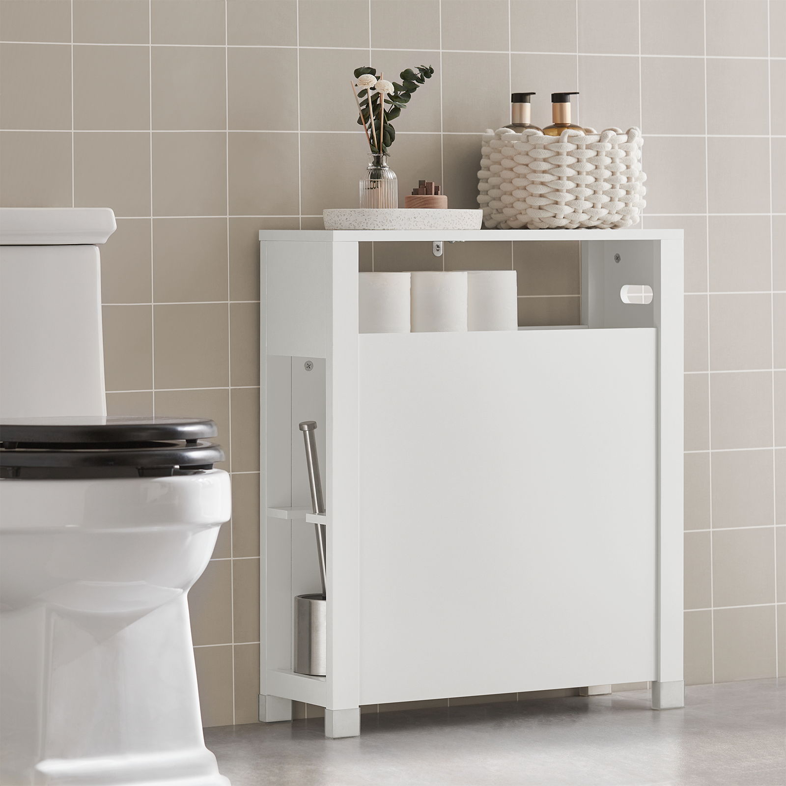 SoBuy BZR83-W Bathroom Cabinet Storage Cabinet Bathroom Toilet Paper Roll Holder