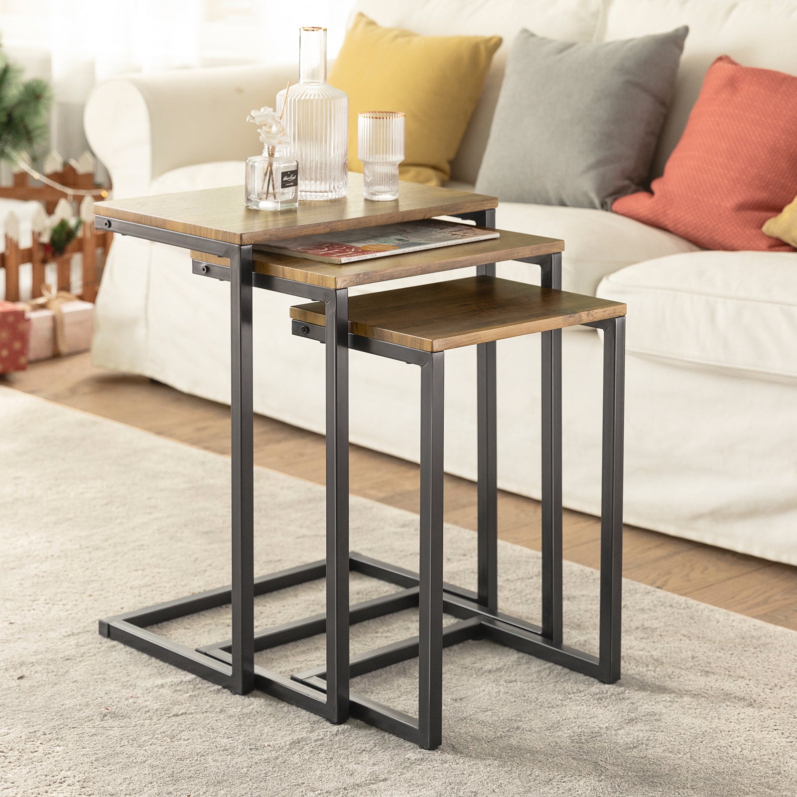 SoBuy FBT102-F Nesting Tables Set of 3 Coffee Tables Living Room Stacking Side Tables