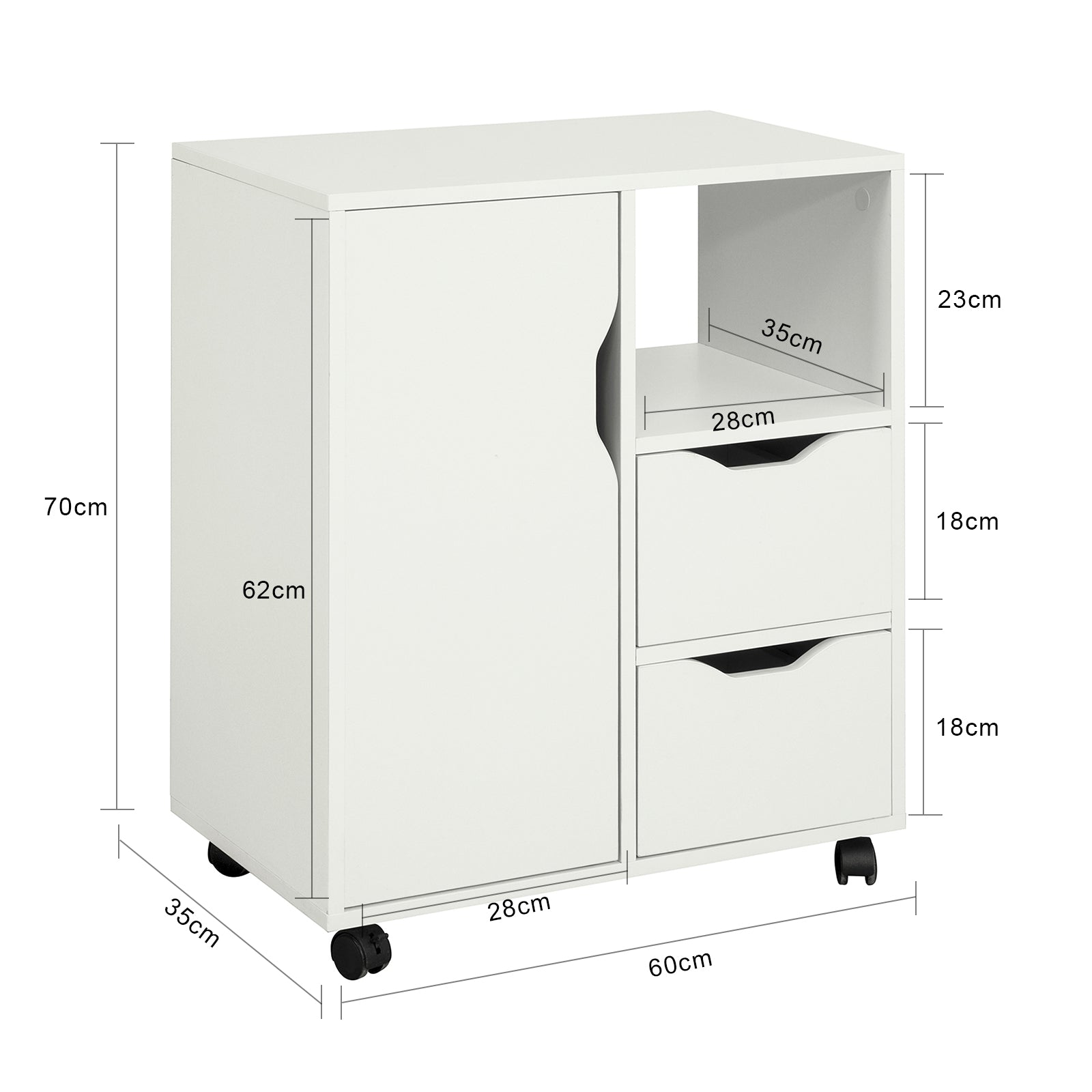 Sobuy Home Office File Cabinet Printer Stand Storage Cabinet On Wheels FBT105-W