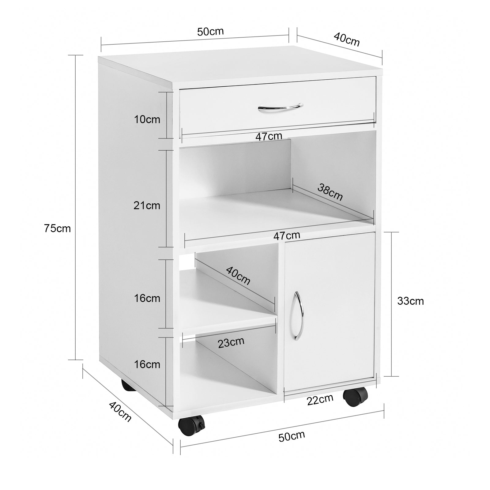 SoBuy Printer Table with Drawer and Door Filing Cabinet Office Trolley FBT106-W