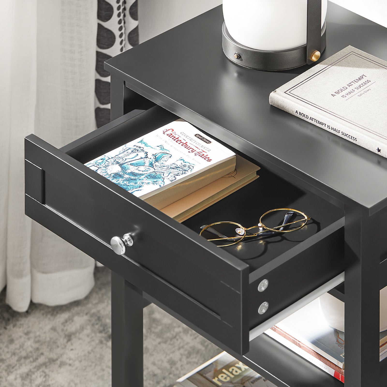 SoBuy Beside End Table with Drawers Black,FBT46-SCH