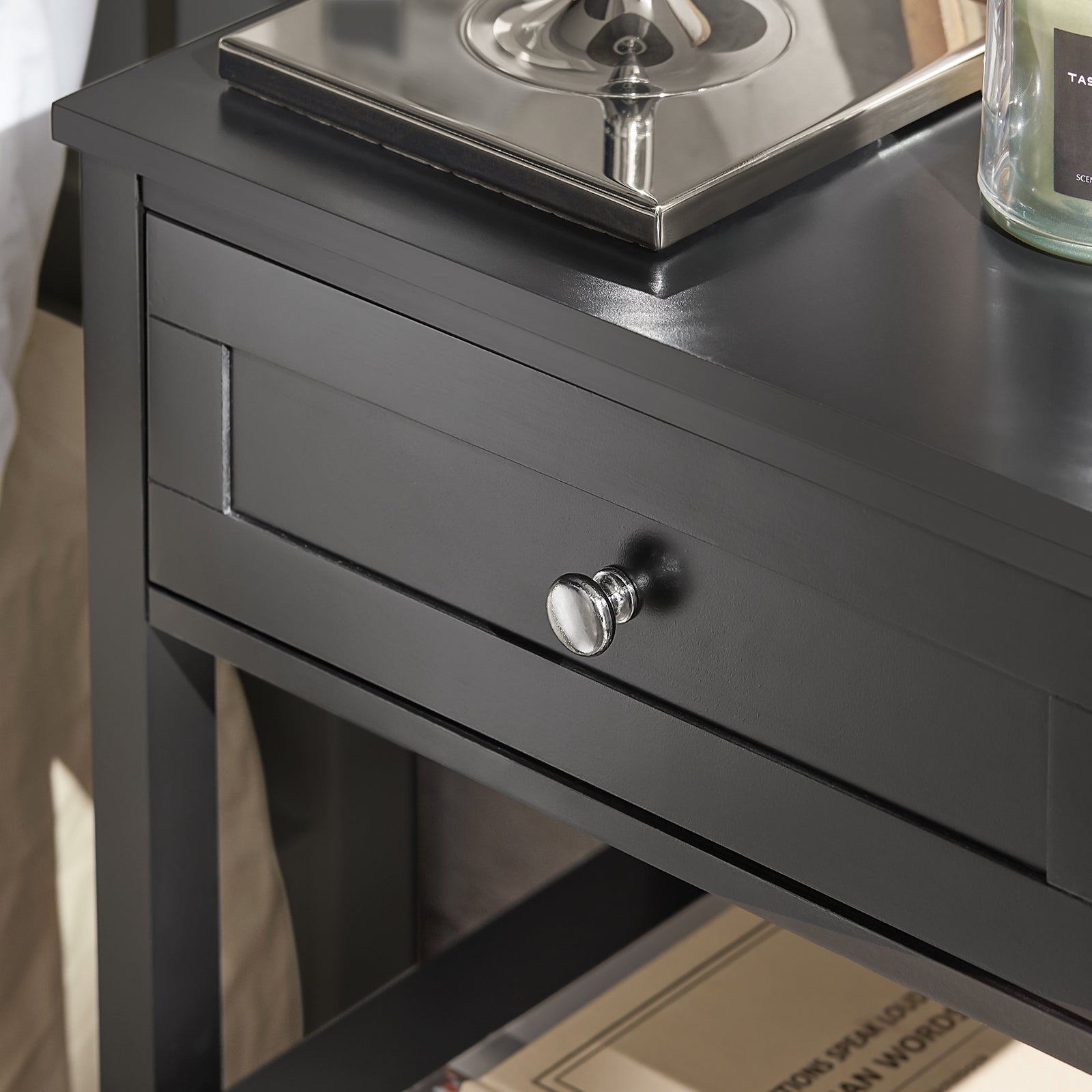 SoBuy Beside End Table with Drawers Black,FBT46-SCH