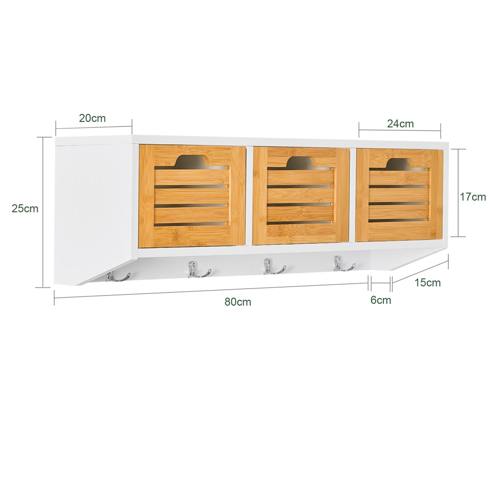 SoBuy FHK19-WN, Wall Coat Rack Wall Shelf Wall Storage Cabinet Unit with 3 Drawers 4 Hooks