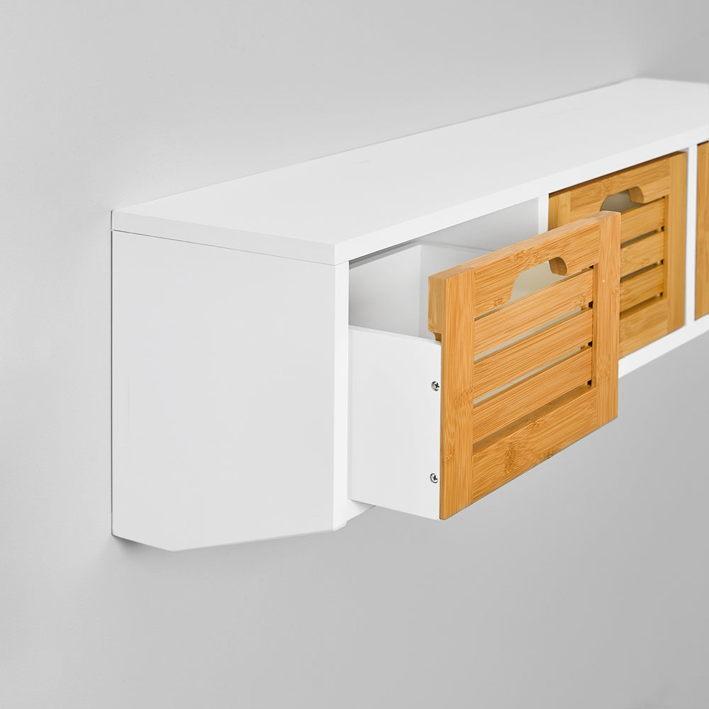 SoBuy FHK19-WN, Wall Coat Rack Wall Shelf Wall Storage Cabinet Unit with 3 Drawers 4 Hooks