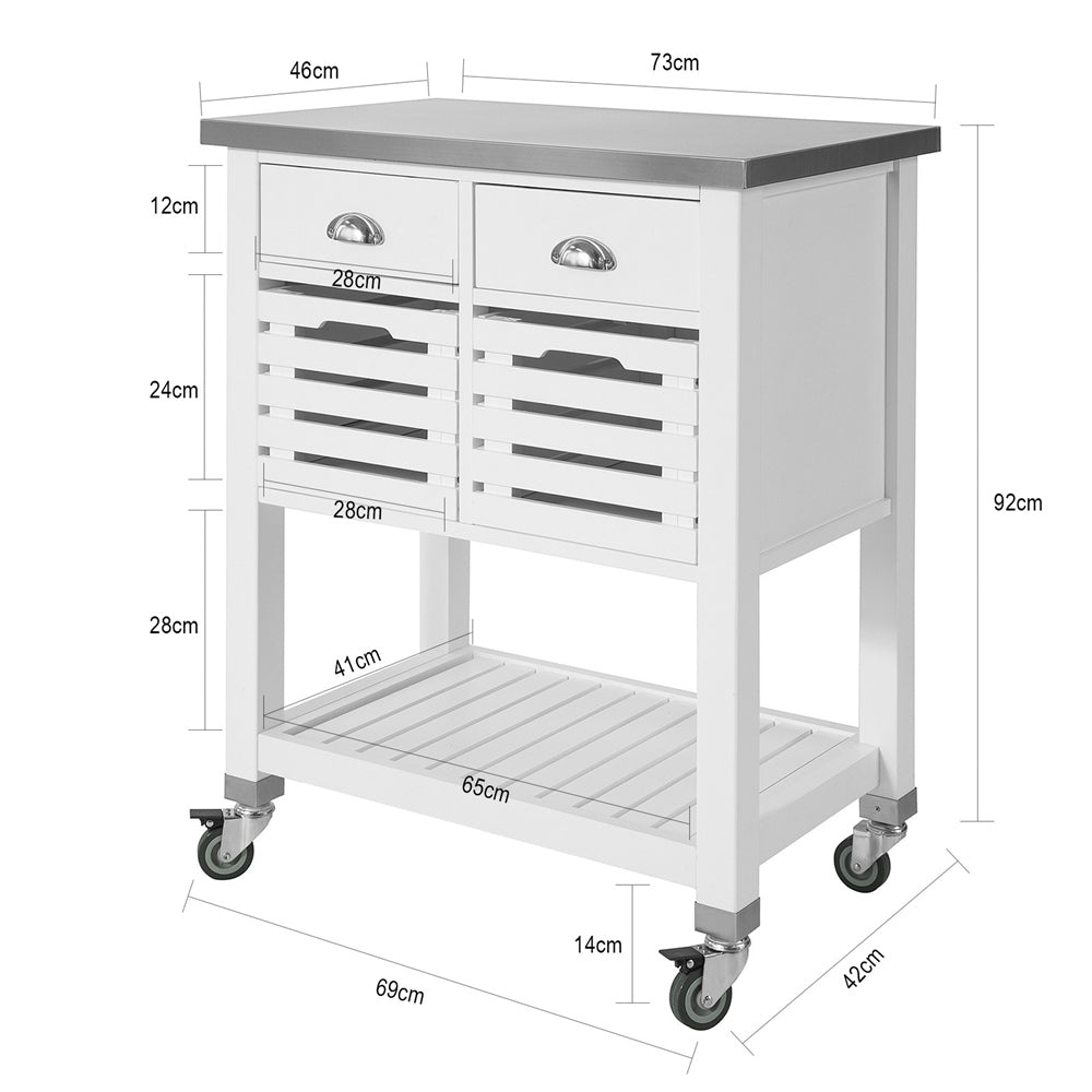 SoBuy FKW83-W,Kitchen Serving Carts with Stainless Steel Worktop,Kitchen Storage Trolley