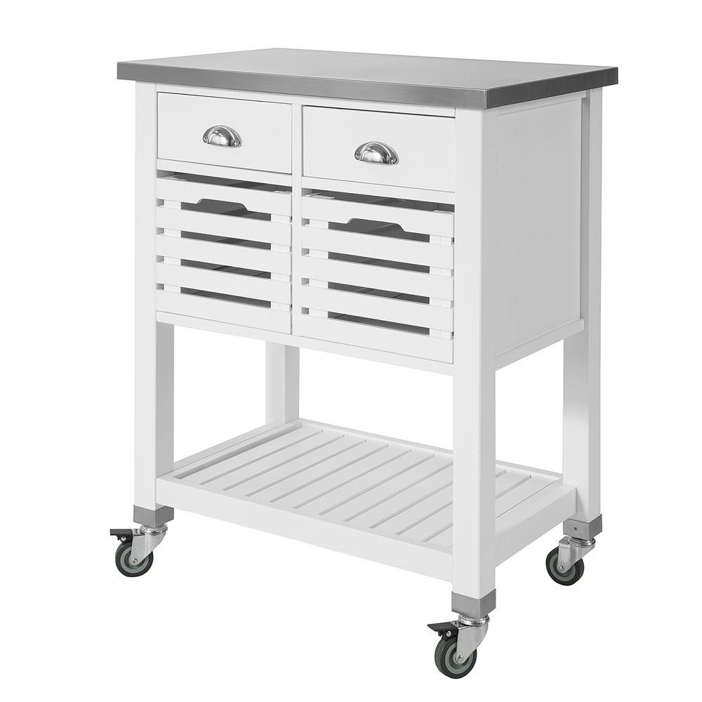 SoBuy FKW83-W,Kitchen Serving Carts with Stainless Steel Worktop,Kitchen Storage Trolley