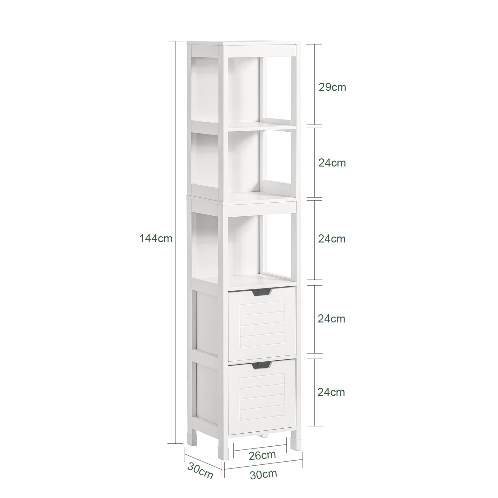 SoBuy Tall Bathroom Storage Cabinet with 3 Shelves and 2 Drawers FRG126-W