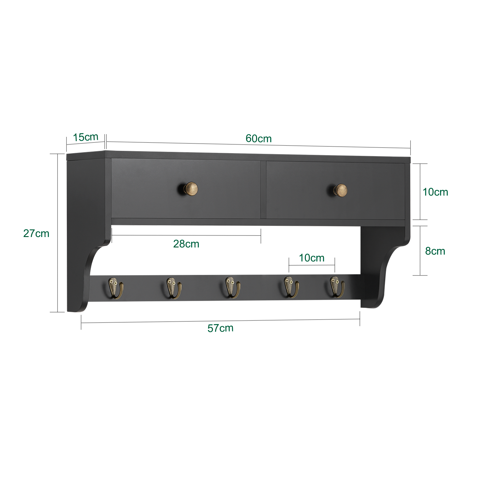 SoBuy Wall Coat Rack Wall Shelf Wall Cabinet Wall Storage Unit FRG178-SCH