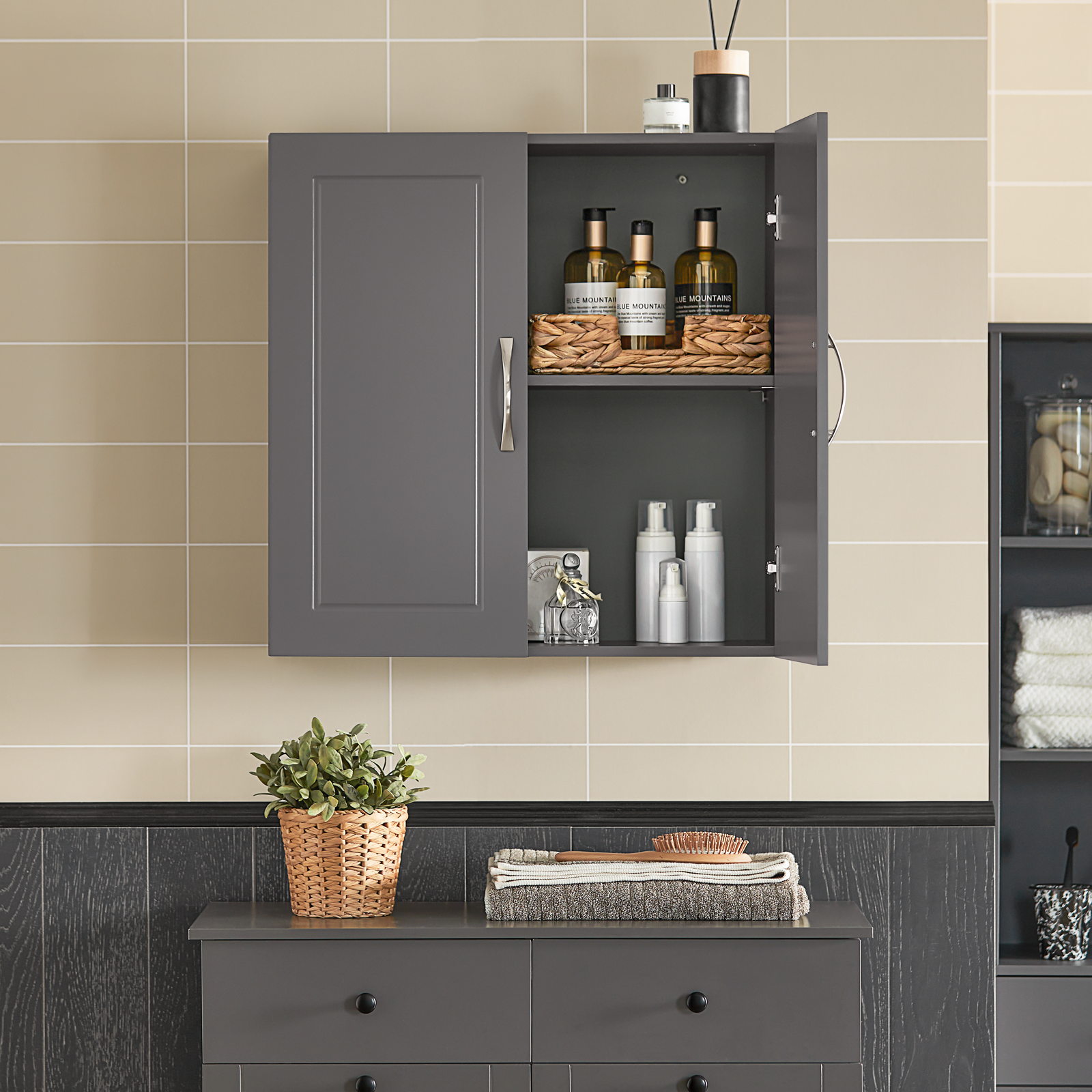 SoBuy FRG231-DG,Wall Storage Cabinet Unit with Double Doors,Kitchen Bathroom Wall Cabinet,Garage or Laundry Room Grey