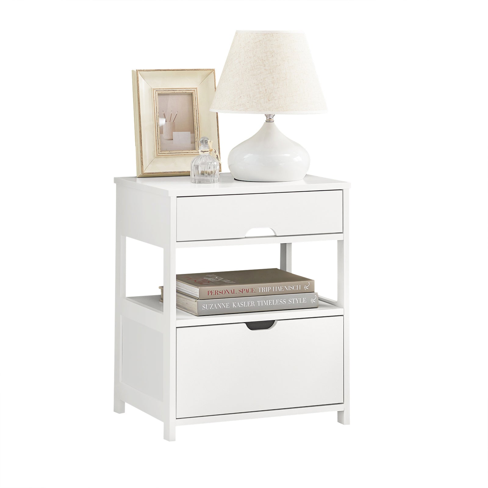 SoBuy Home Wood Beside End Table with 2 Drawers,White,FRG258-W